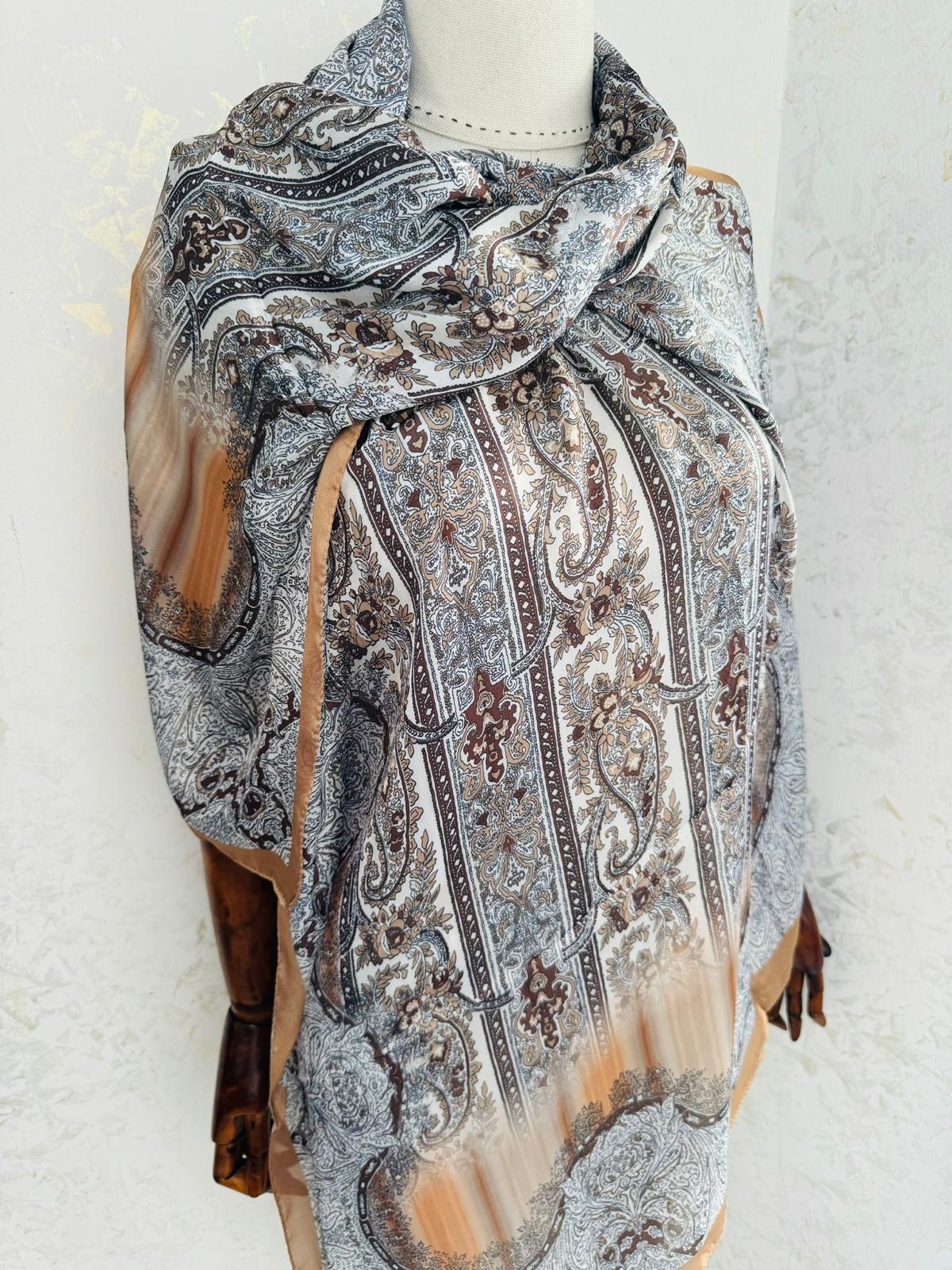 Etro Marka Yeni Sezon İthal Etnik Desen Vual İpek Şal - Hardal