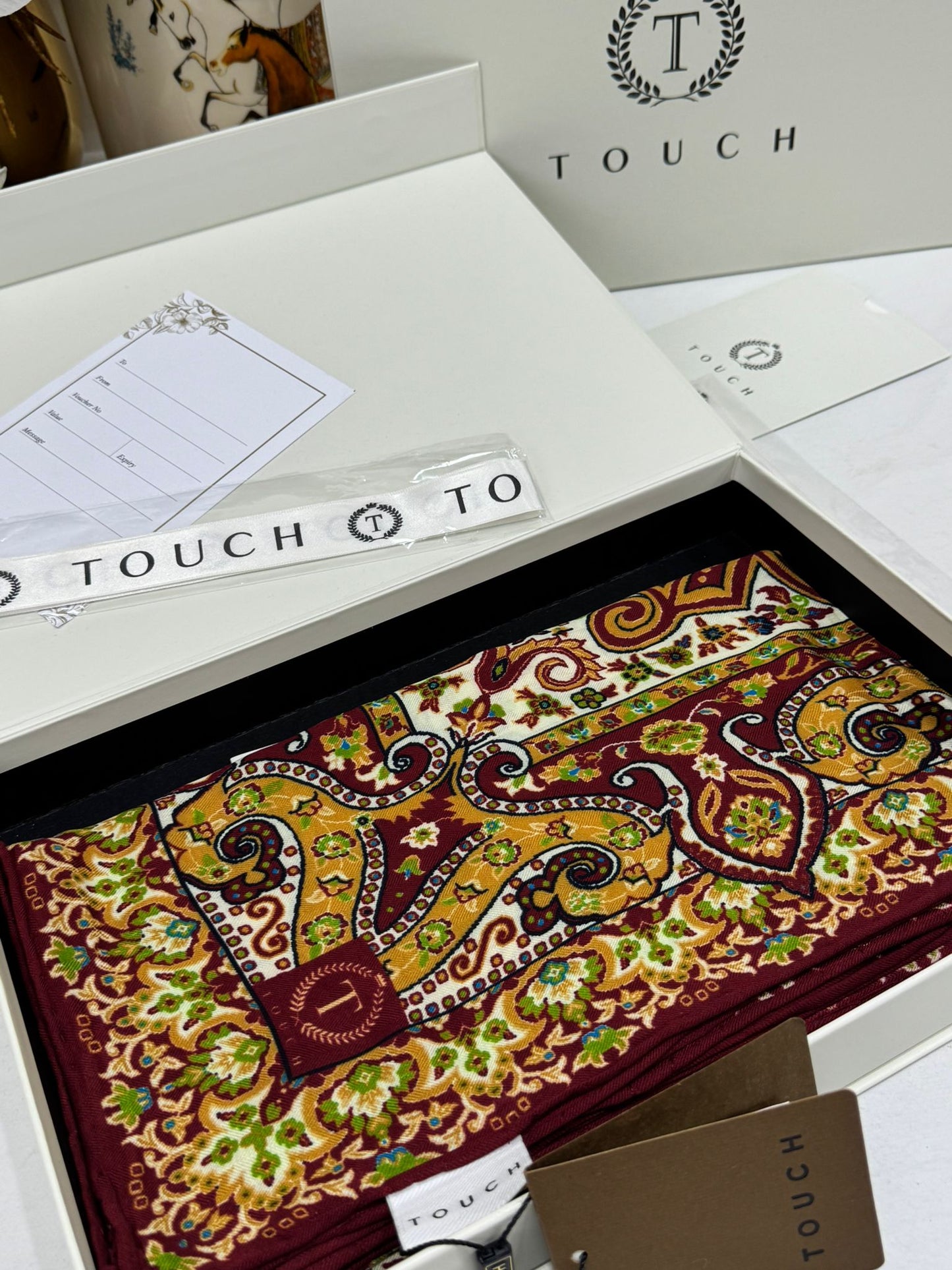 Touch İthal Etnik Desen Yün İpek Şal 34330 - Bordo Turuncu