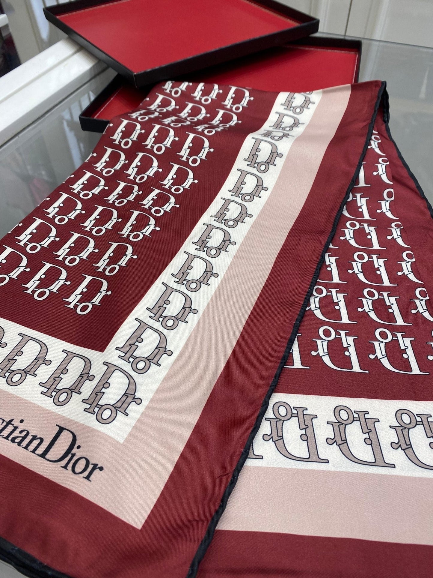 Dior Desen Twiil Eşarp - Bordo