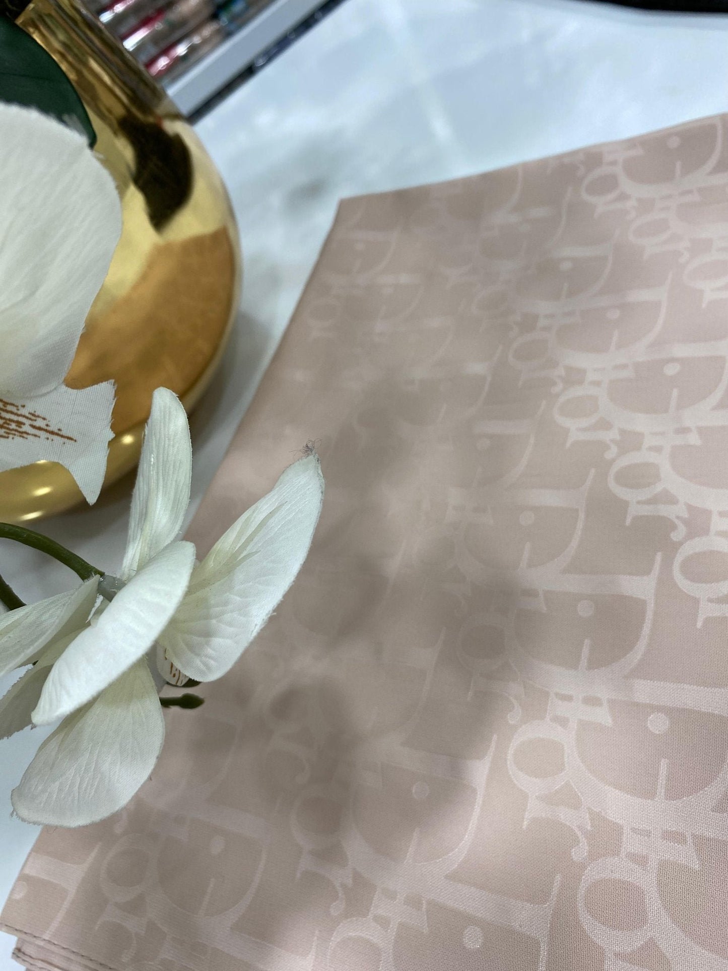 Dior Kırışmayan Jakar İpeksi Şal - Pamuk Şekeri