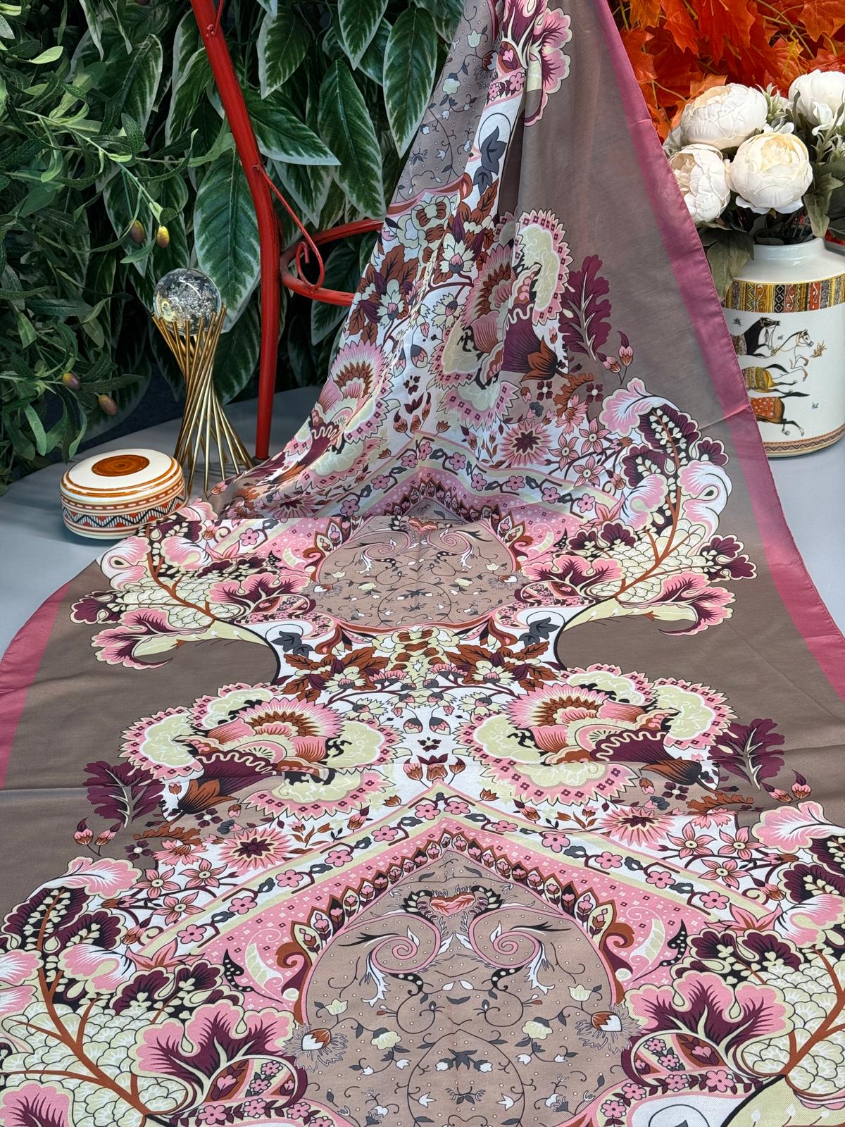 Etro Çiçek Desen Pamuk soft Şal - 433240 - Pudra