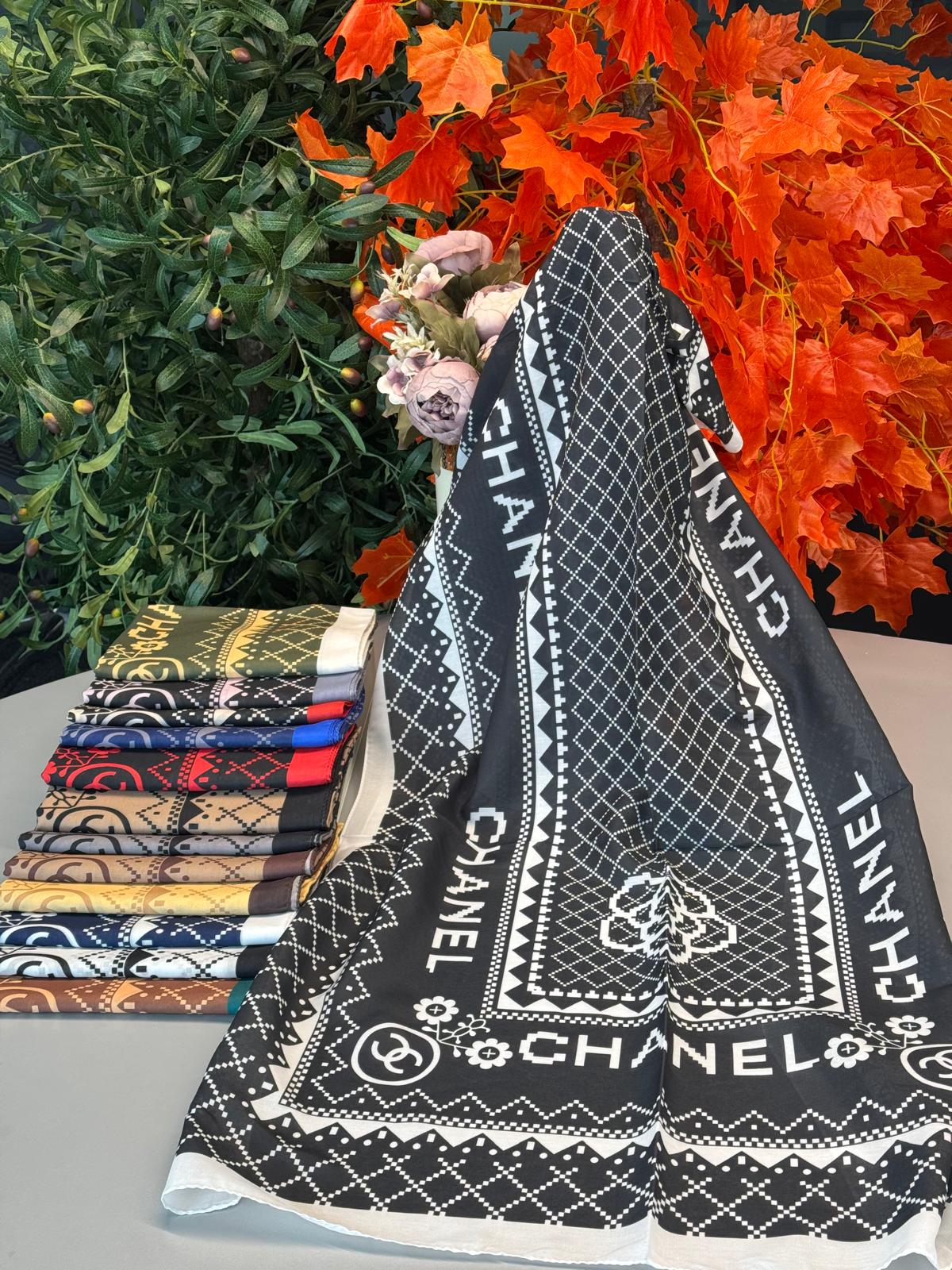 Chanel Çizgili Pamuk Soft Şal 51201 - Siyah