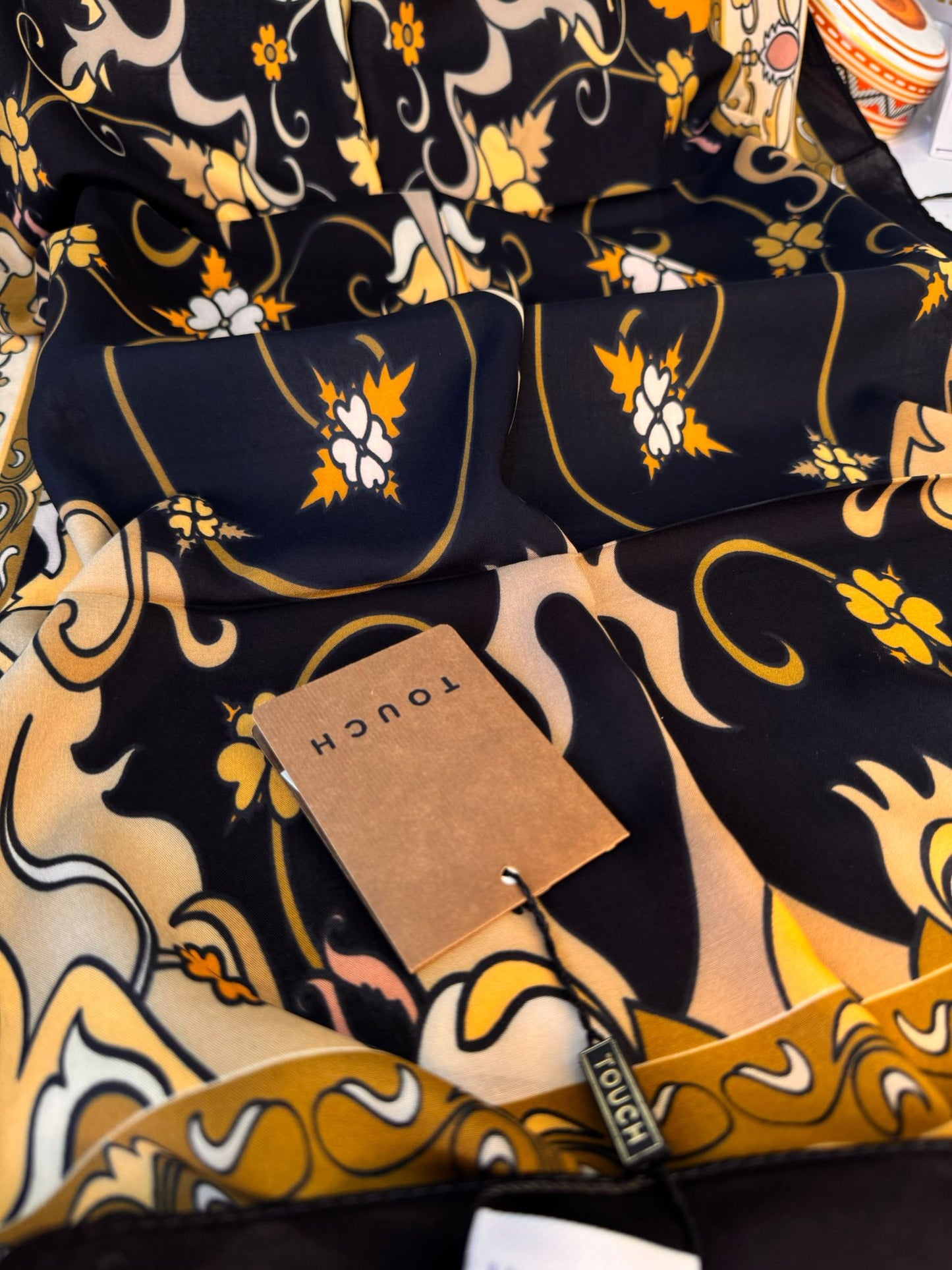 Touch İthal İberya Işığı Pamuk İpek Şal 63455 - Siyah-Camel