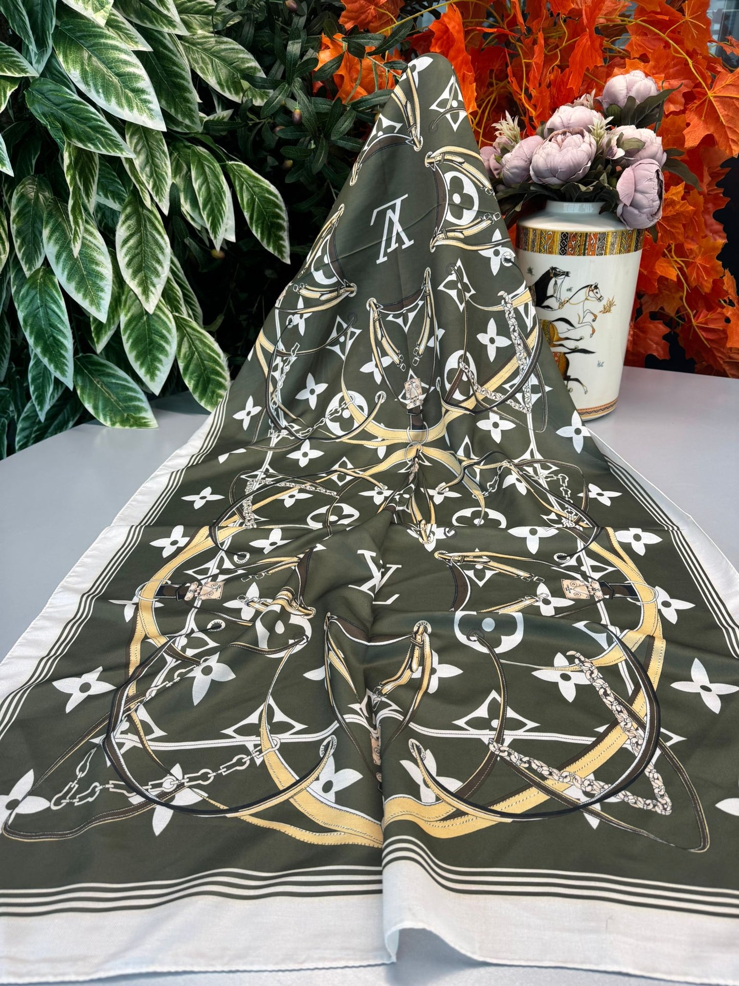 Lv Kemer Desen Pamuk Soft Şal 31230 - Haki