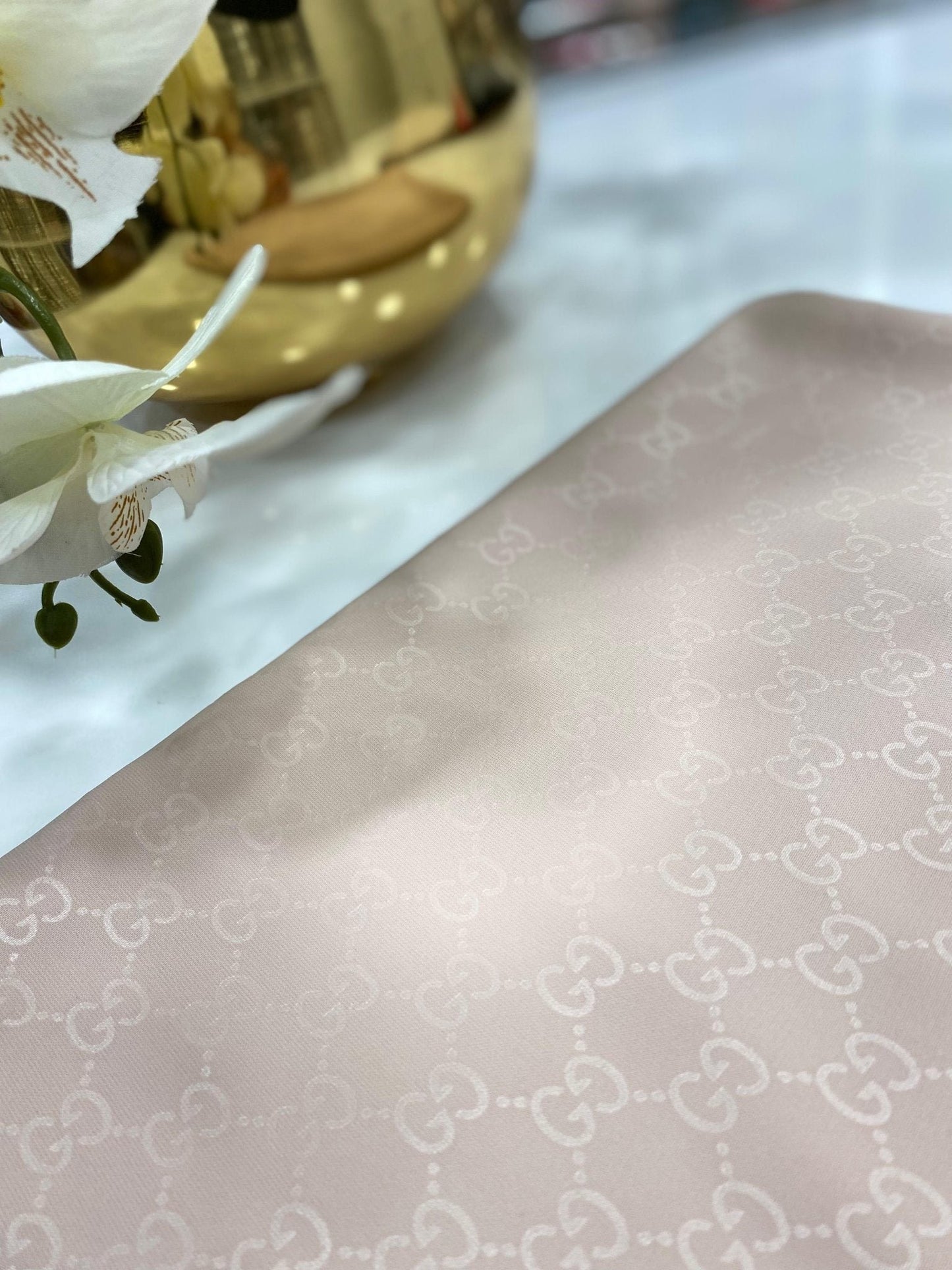 Gucci Desen Kırışmayan Jakar İpeksi Şal - Bej