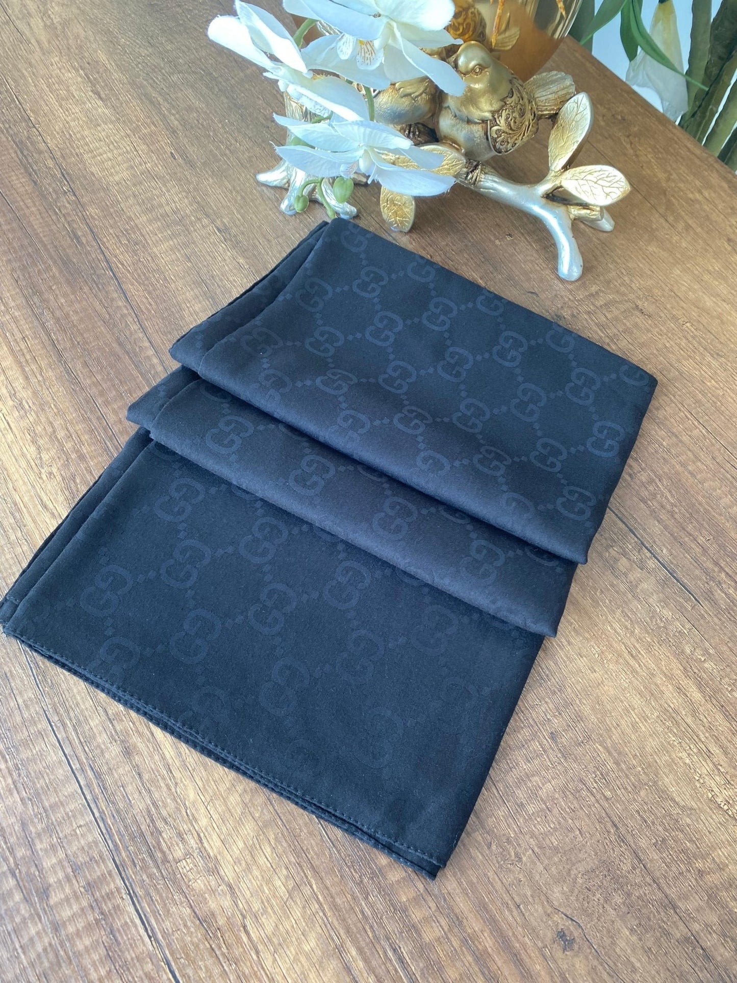 Gucci Desen Pamuk Jakar Eşarp 10442 - Siyah