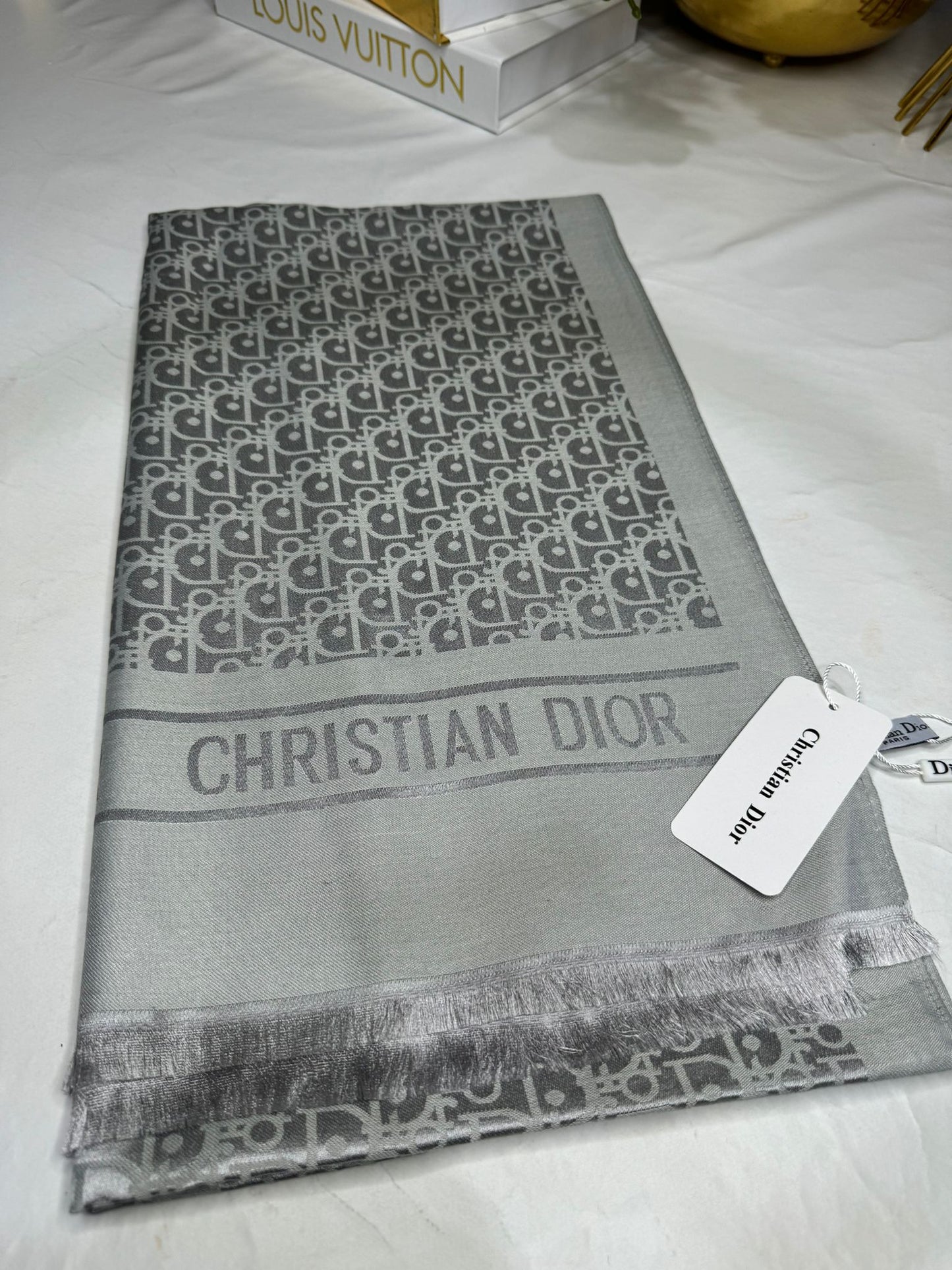 İthal Dior Pamuk Yün İpek Şal 49103 - Gümüş