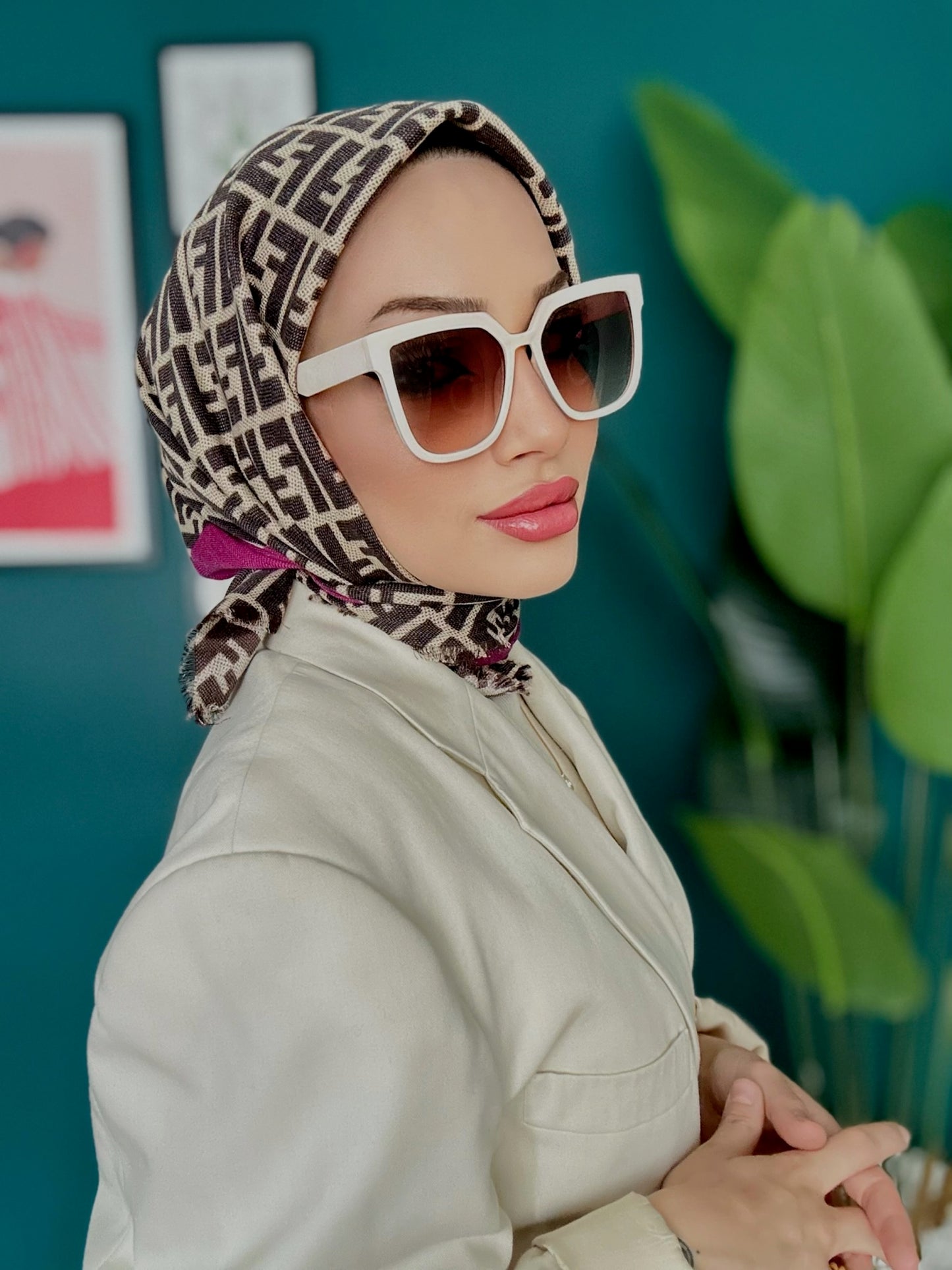 Fendi Desen % 100 Kaşmir Eşarp - Magenta