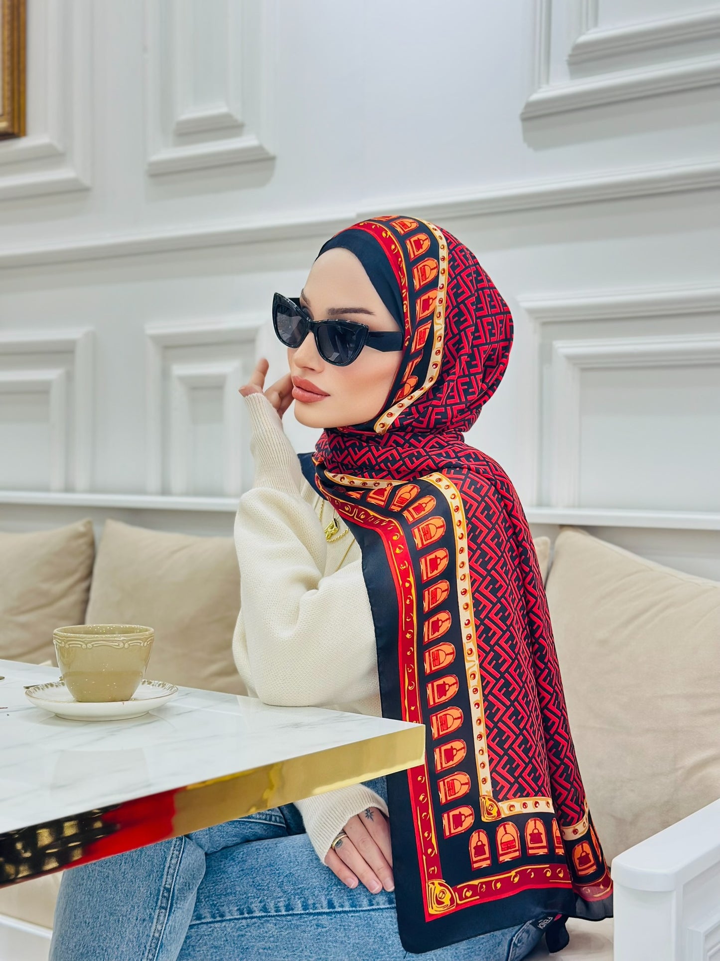 Fendi Çift Taraflı Vual İpek Şal 11143 - Bordo-Siyah