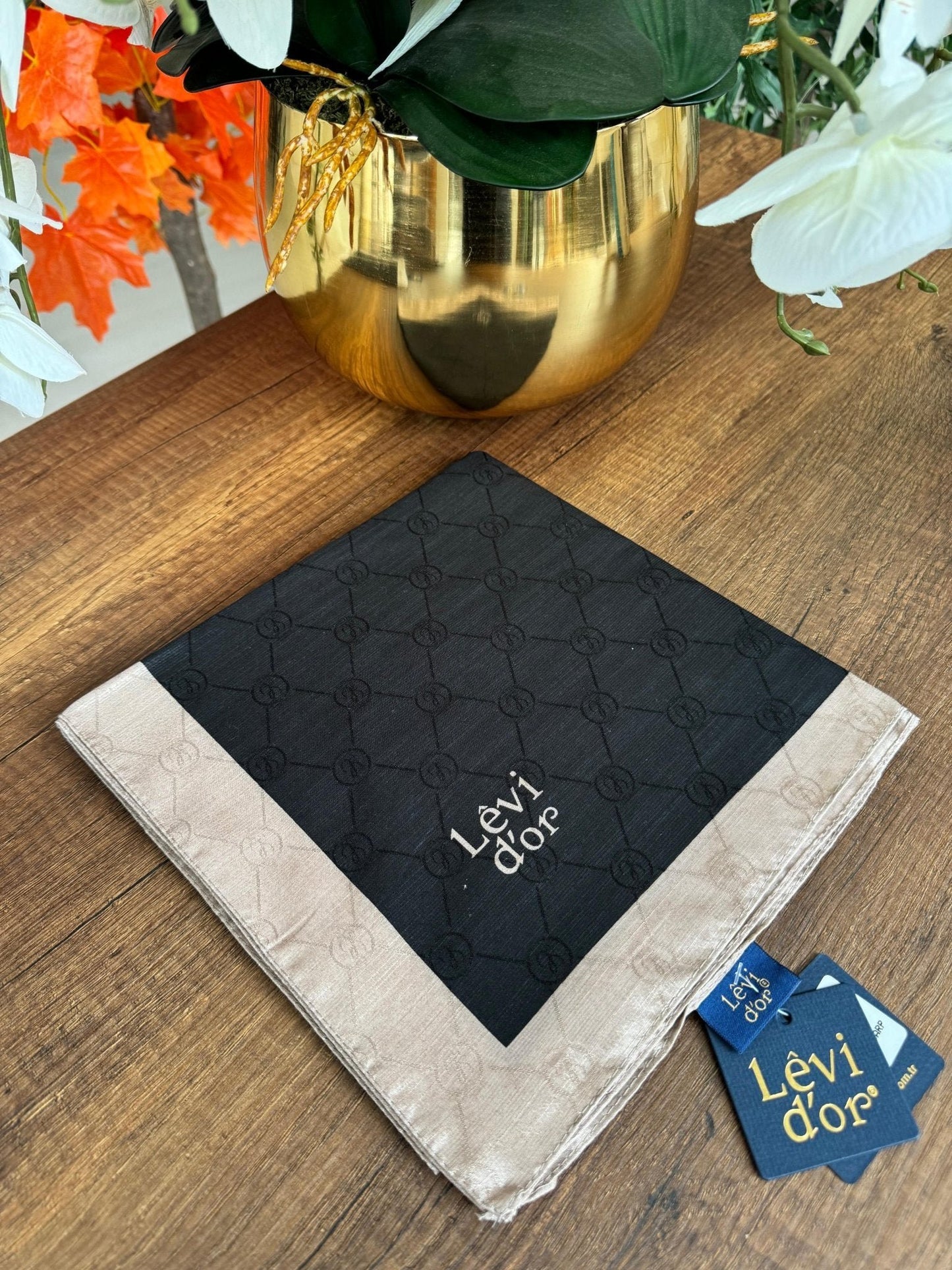 LEVİDOR Monogram Eşarp 17233 - Siyah/ Vizon