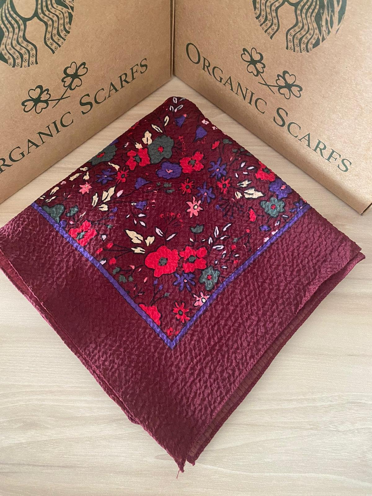 Mio Cazz Çiçek Desenli Eşarp - Bordo