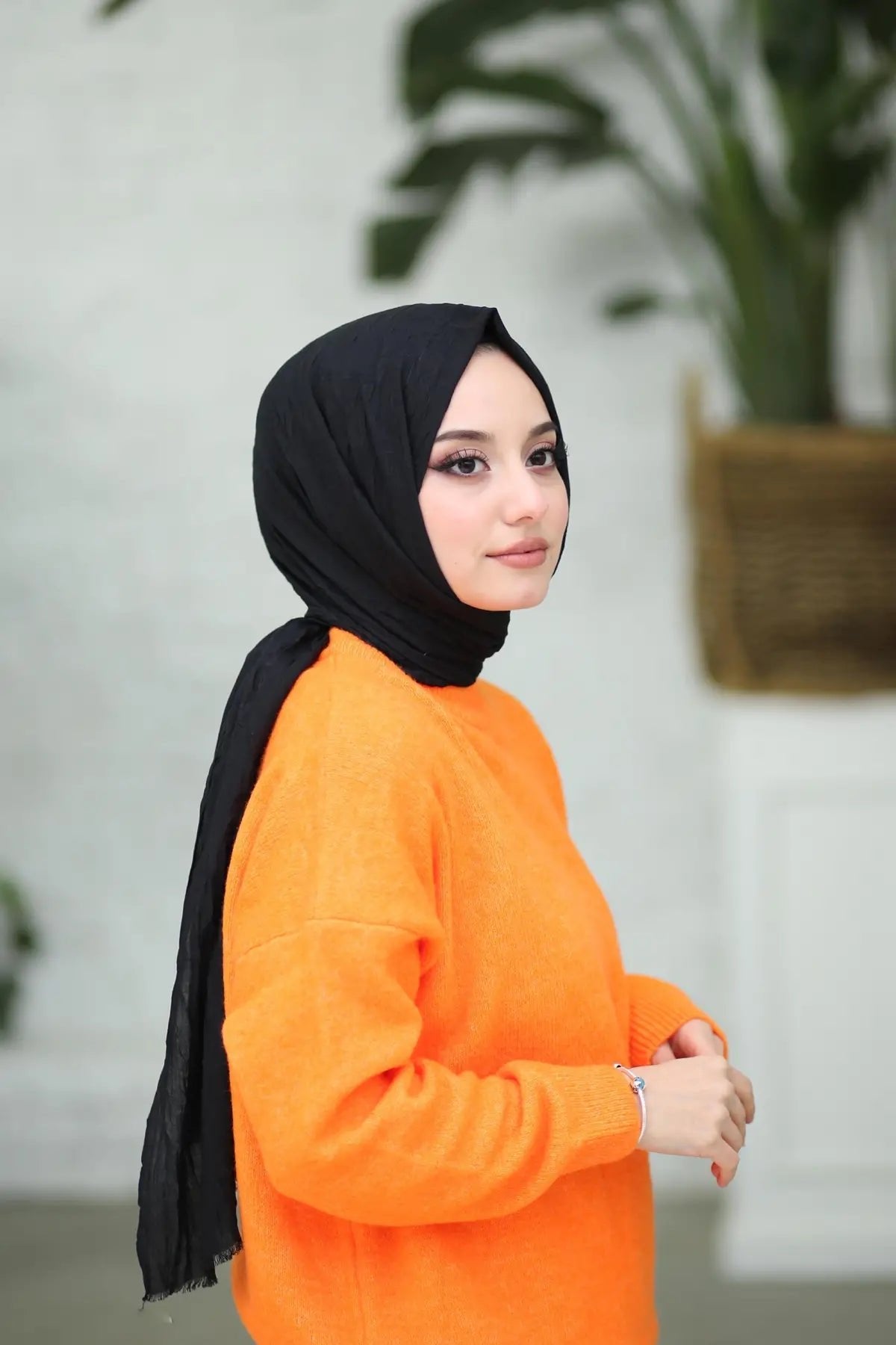 Organic Scarfs Bambu Kraş Şal Modeli - Siyah