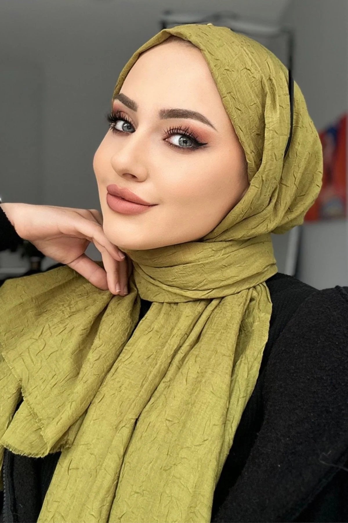 Organic Scarfs Bambu Kraş Şal Modeli - Yağ Yeşili