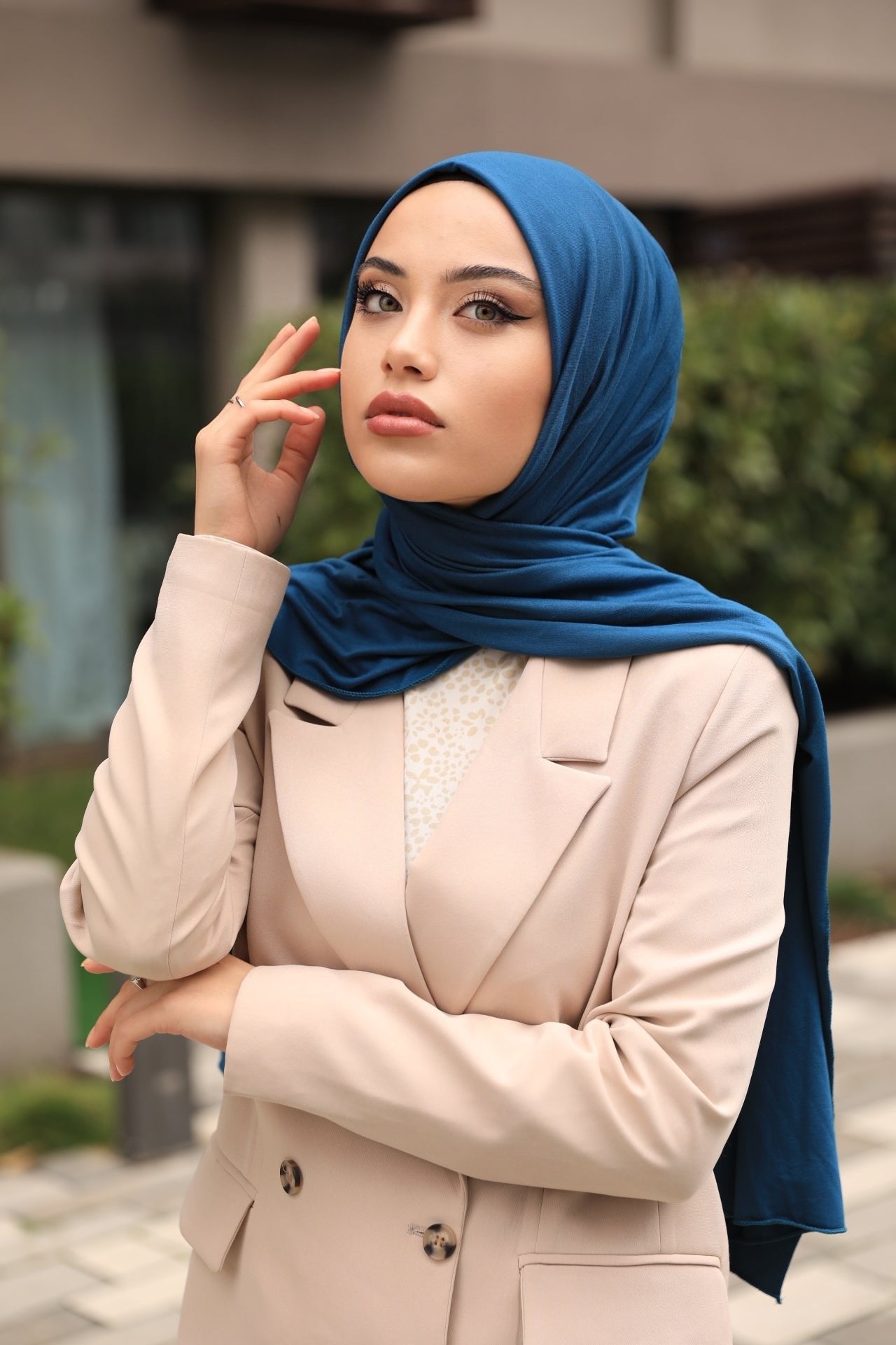 Organic Scarfs Tesettür Penye Şal Hijap Modeli - Petrol Mavisi