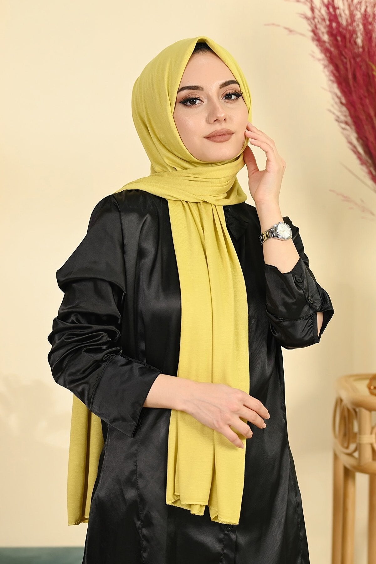 Organic Scarfs Tesettür Penye Şal Hijap Modeli - Sarı