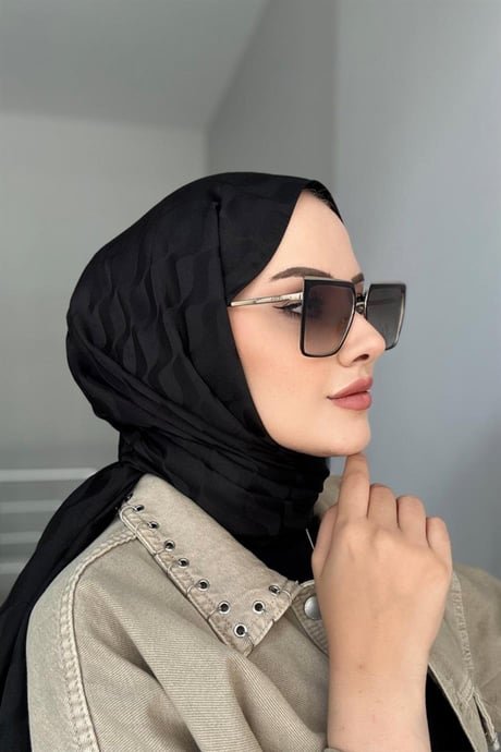 Su Yolu Pamuk Jakar Şal - Siyah