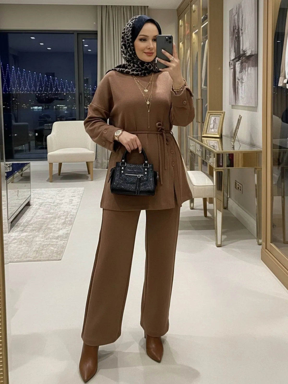 Premium Oysho Düğmeli İkili Takım TK2968 – Taba (SERİLİ SATIŞTIR)