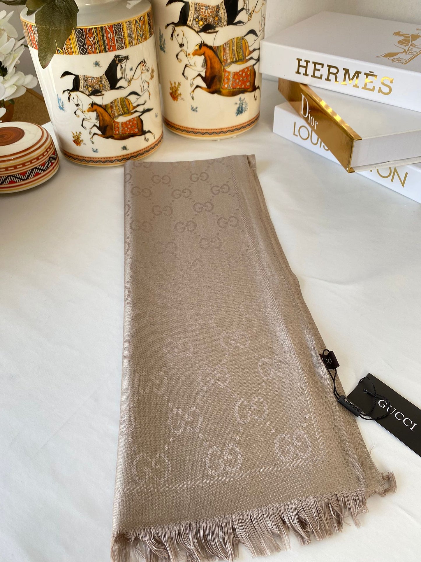 İthal Gucci Pamuk Yün İpek Şal 544330 - cappuccino