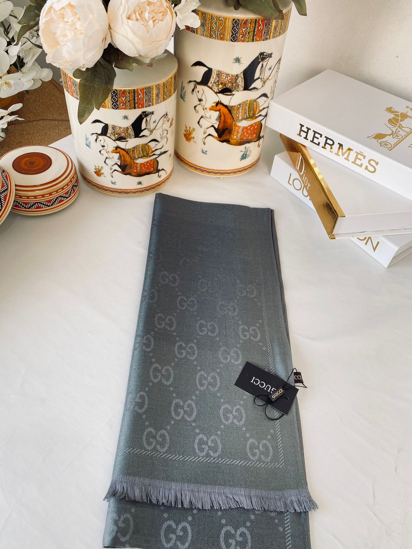 İthal Gucci Pamuk Yün İpek Şal 544330 - Antrasit