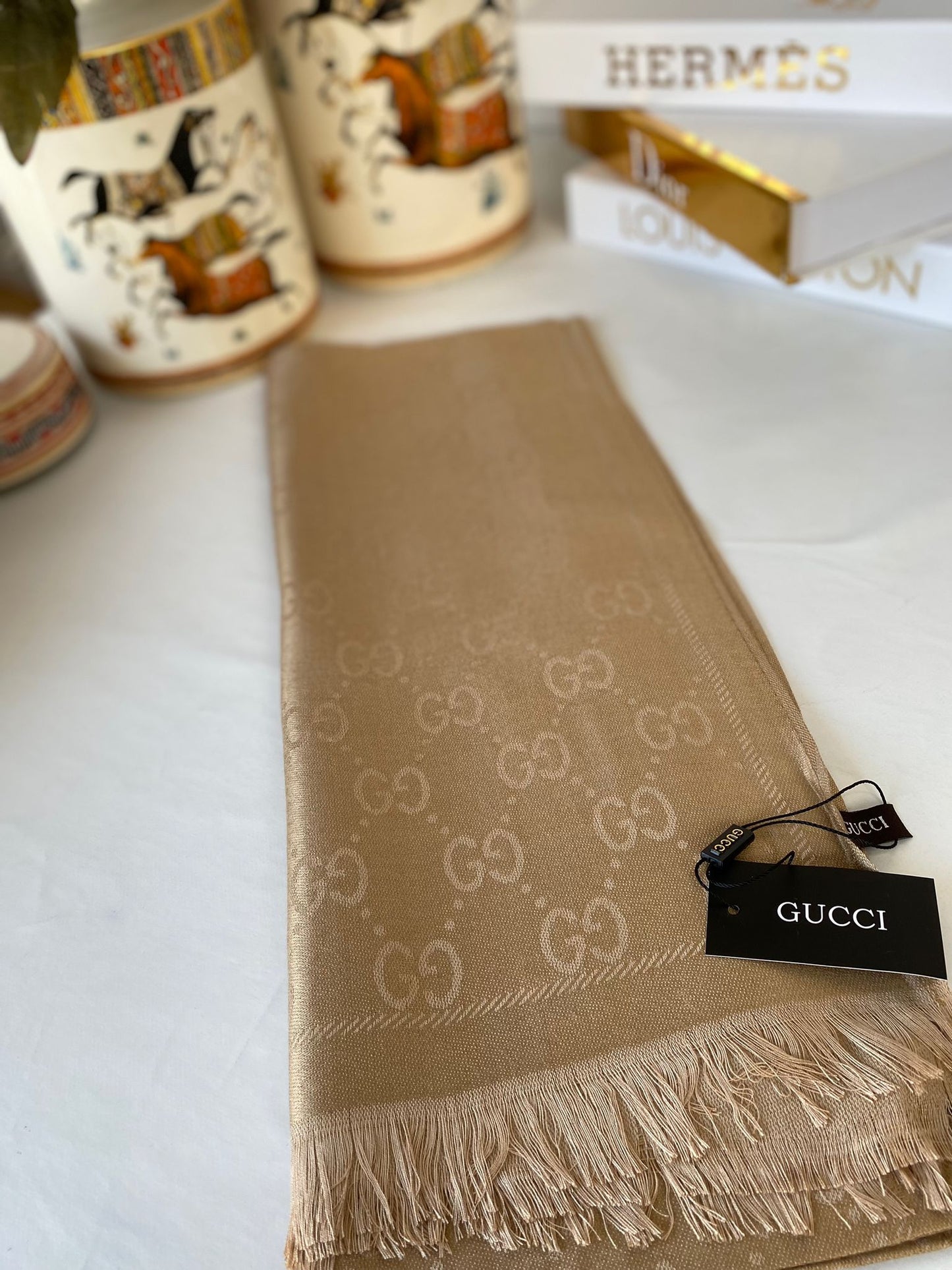 İthal Gucci Pamuk Yün İpek Şal 544330 - Latte