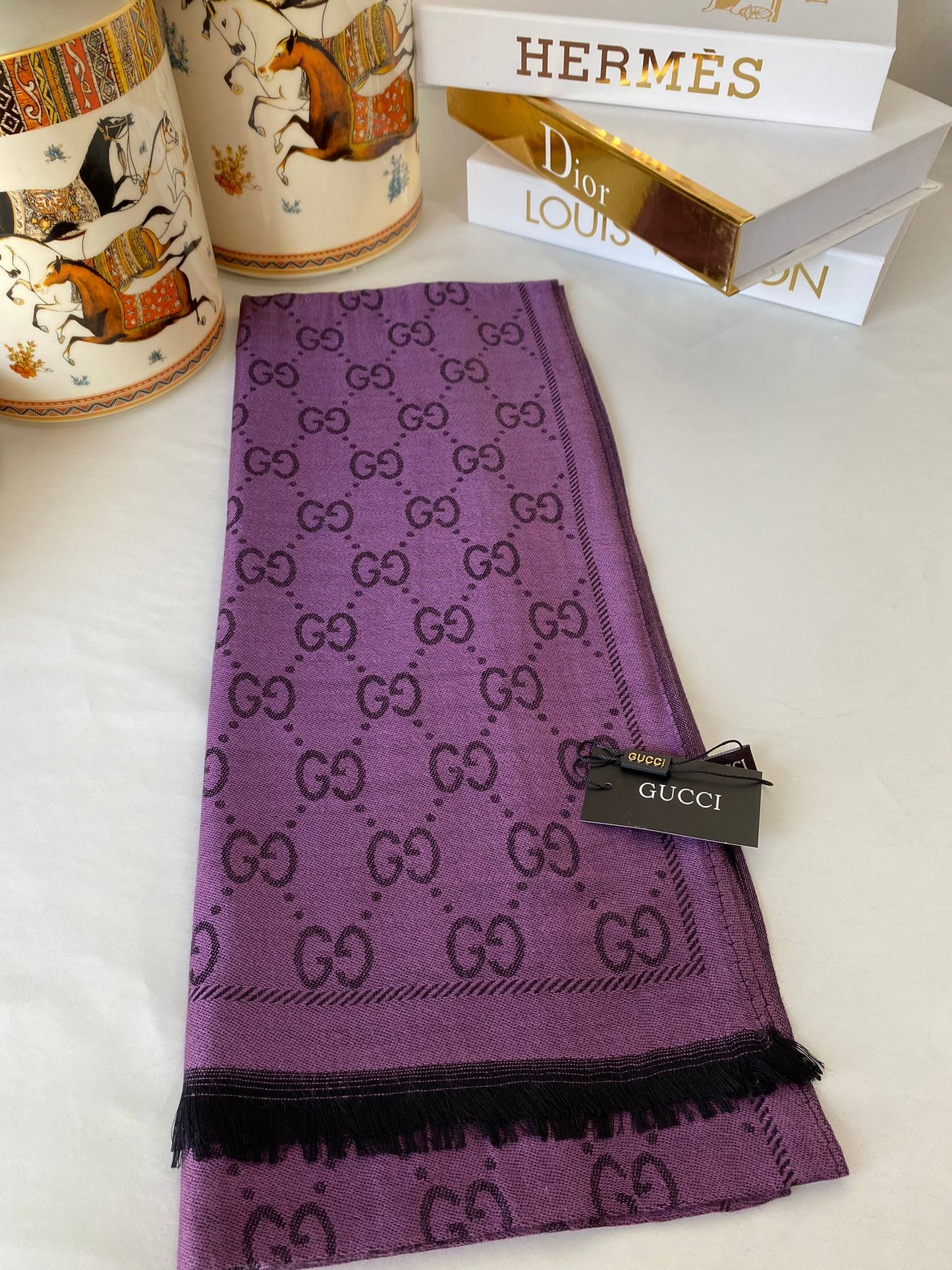 İthal Gucci Pamuk Yün İpek Şal 544330 - Mürdüm