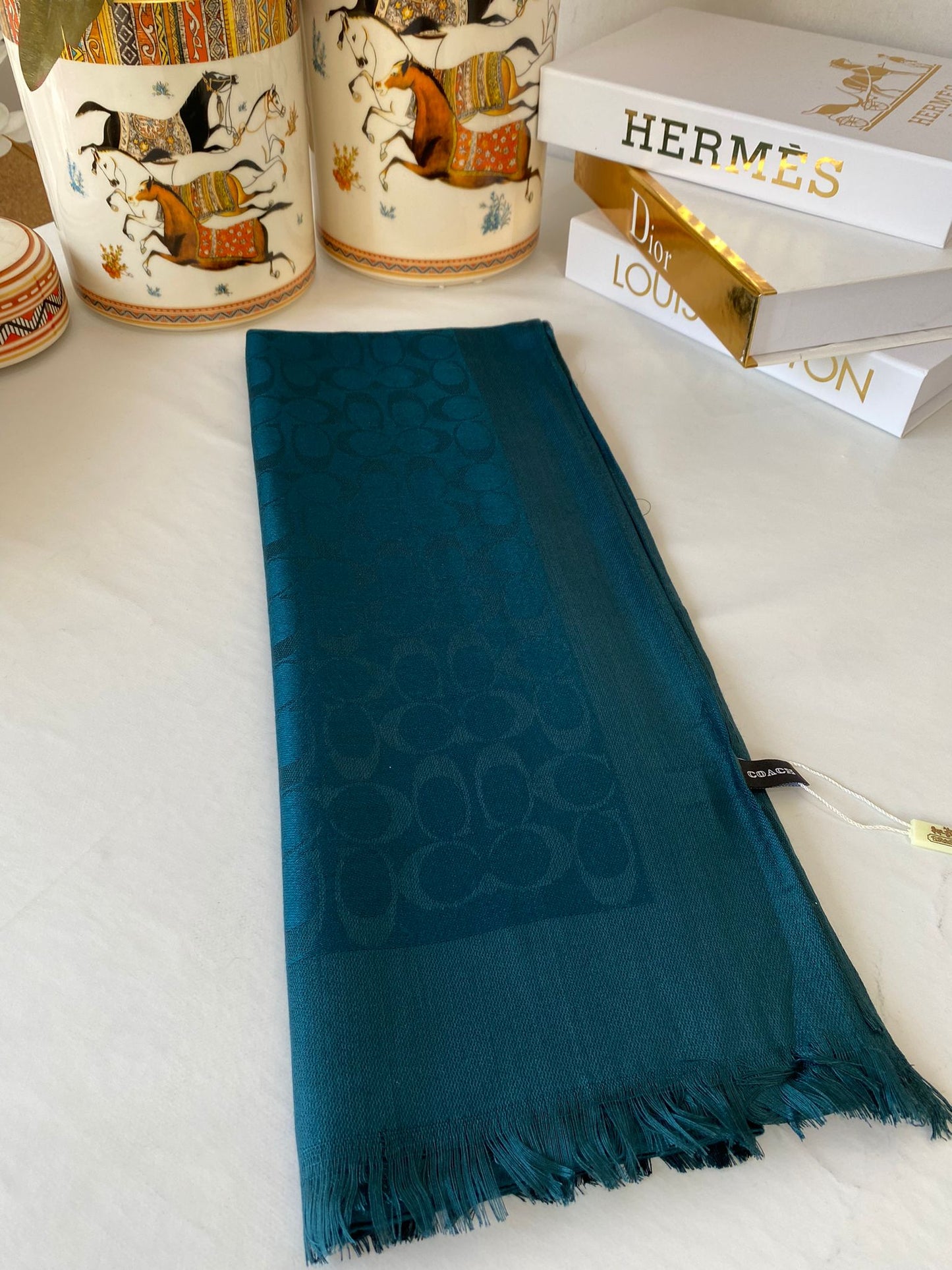 İthal Coach Pamuk Yün Şal 544381 - Petrol