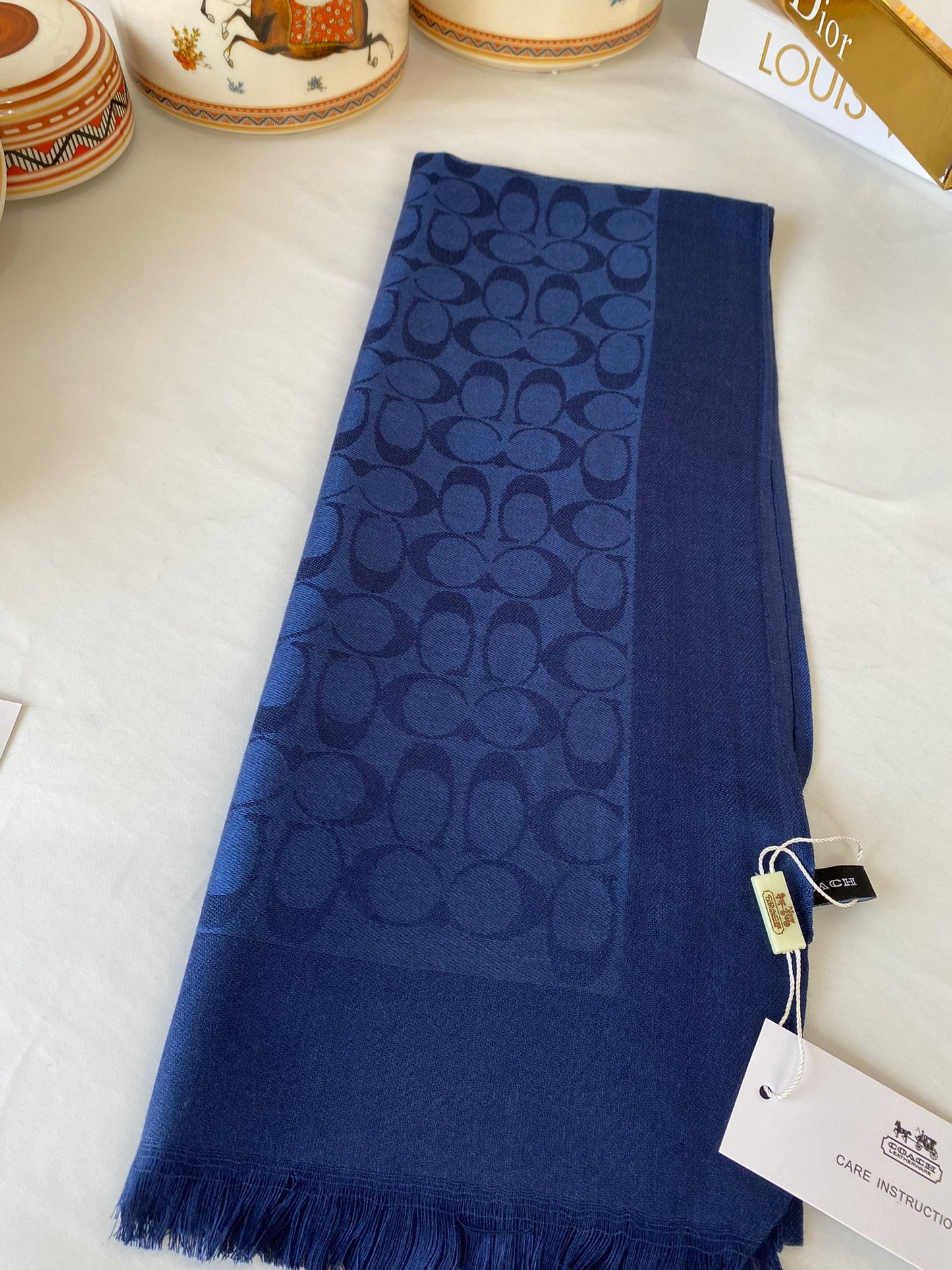 İthal Coach Pamuk Yün Şal 544381 - Lacivert