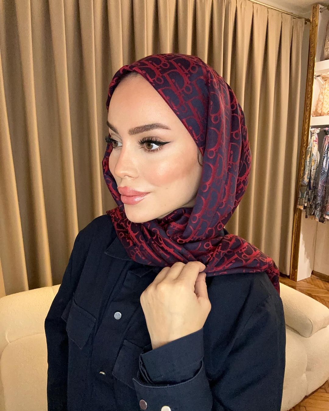 Dior Desenli İpek Kaşmir Çift Taraflı Şal 78002 - Bordo