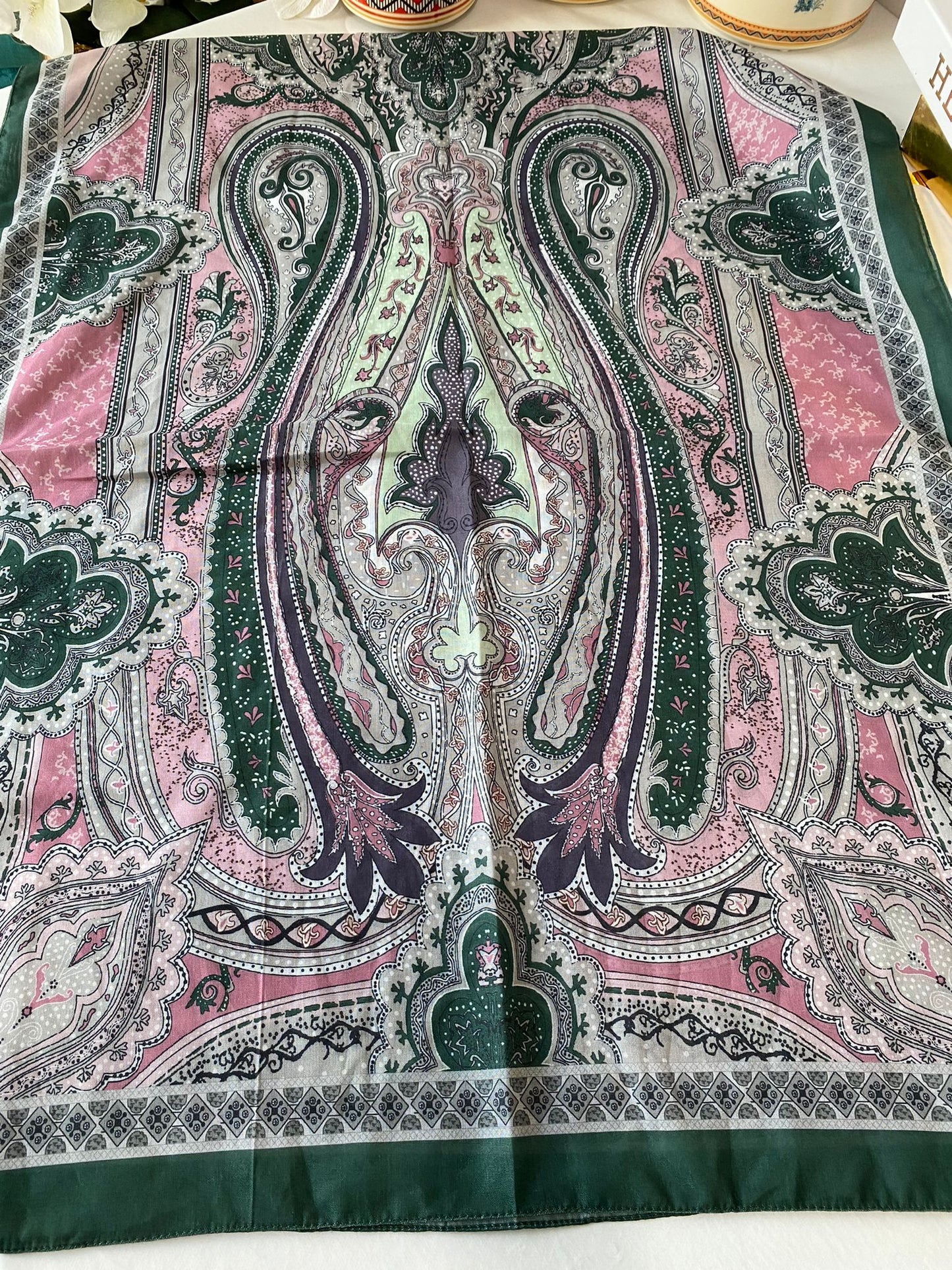 Etnik desen pamuk soft şal-321654 YEŞİL/PEMBE