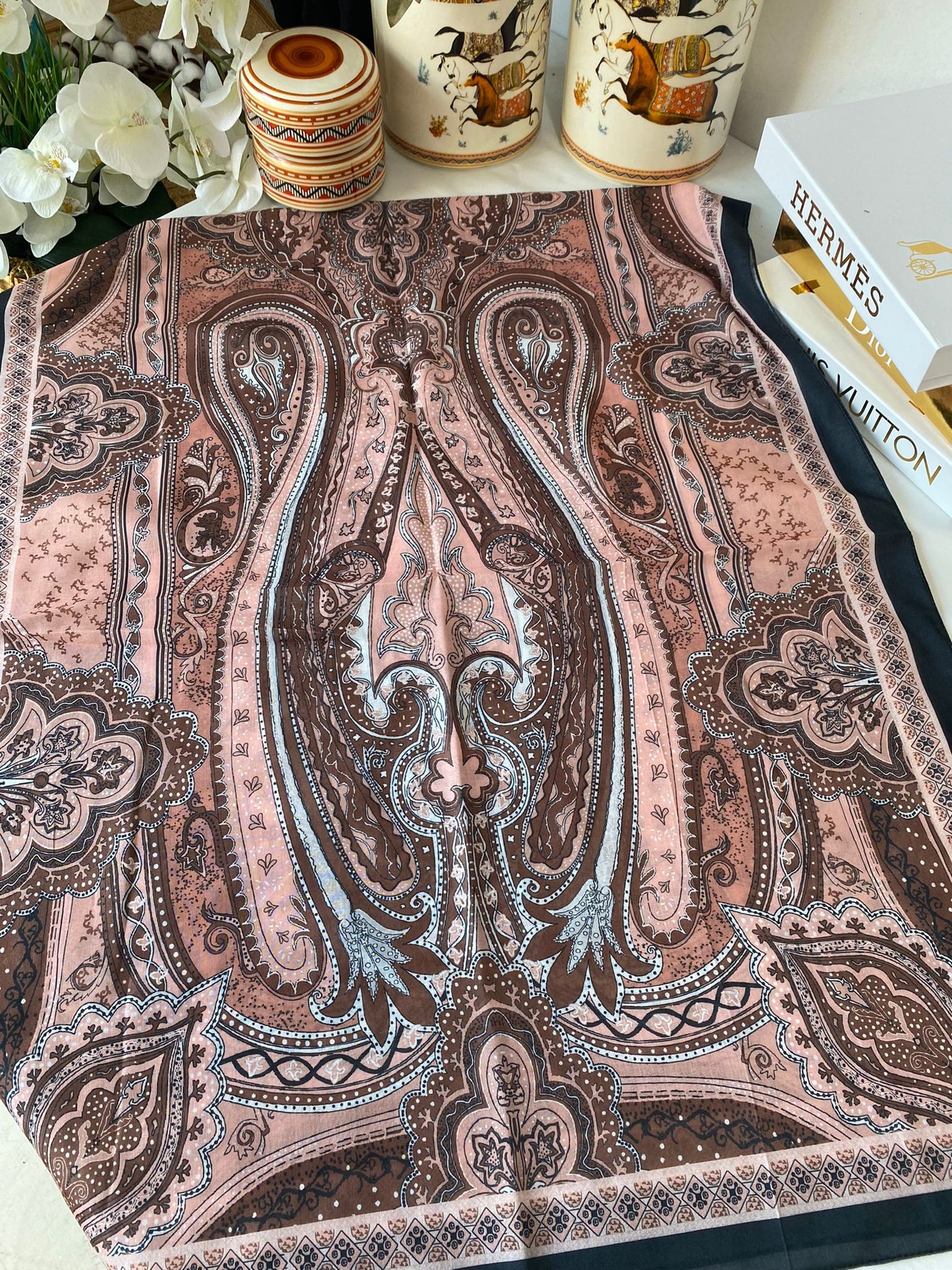 Etnik desen pamuk soft şal-321654 SOMON/KAHVE