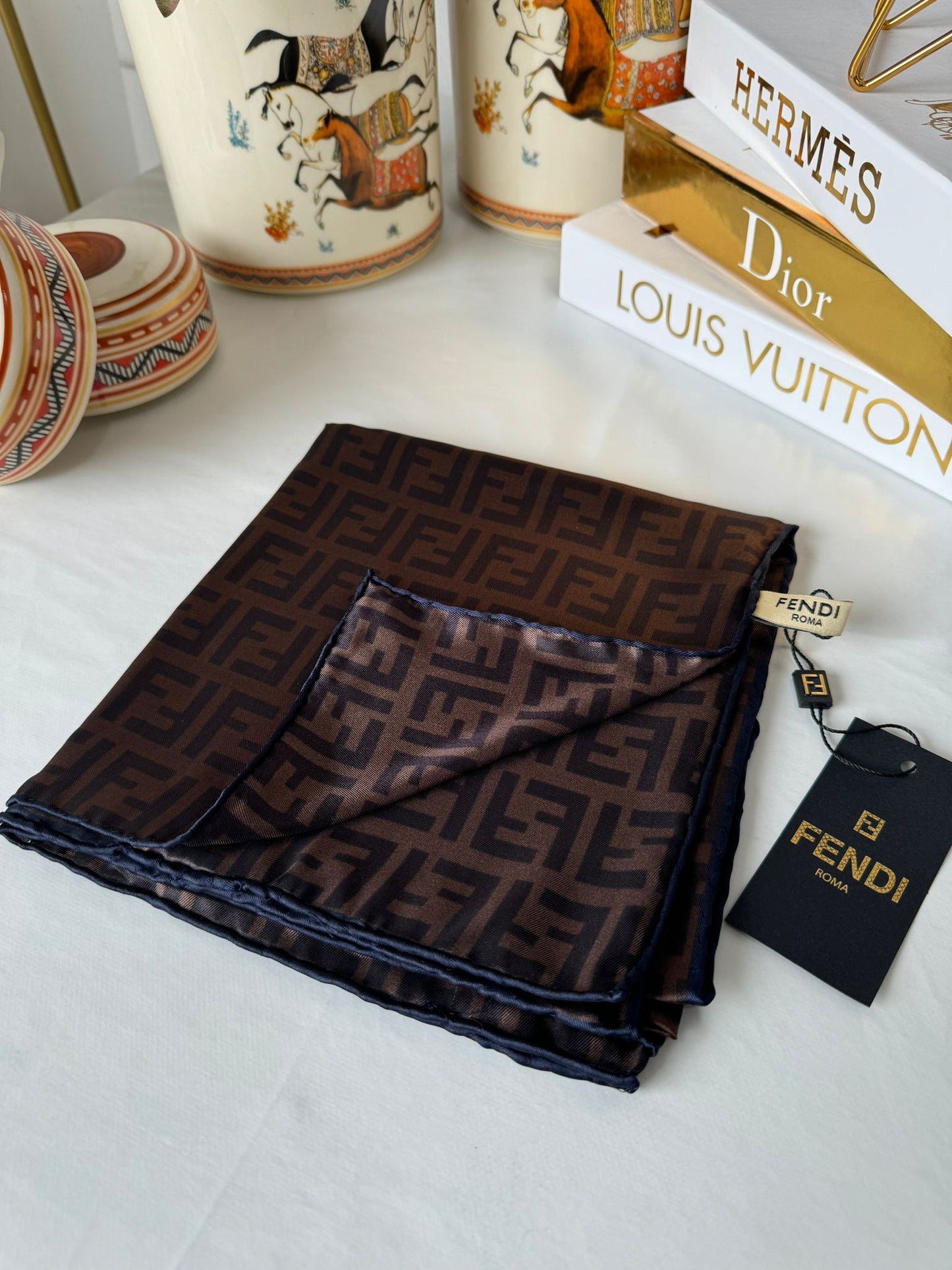 Fendi İthal +% 100 İpek 12 mm Eşarp 657291 - siyah