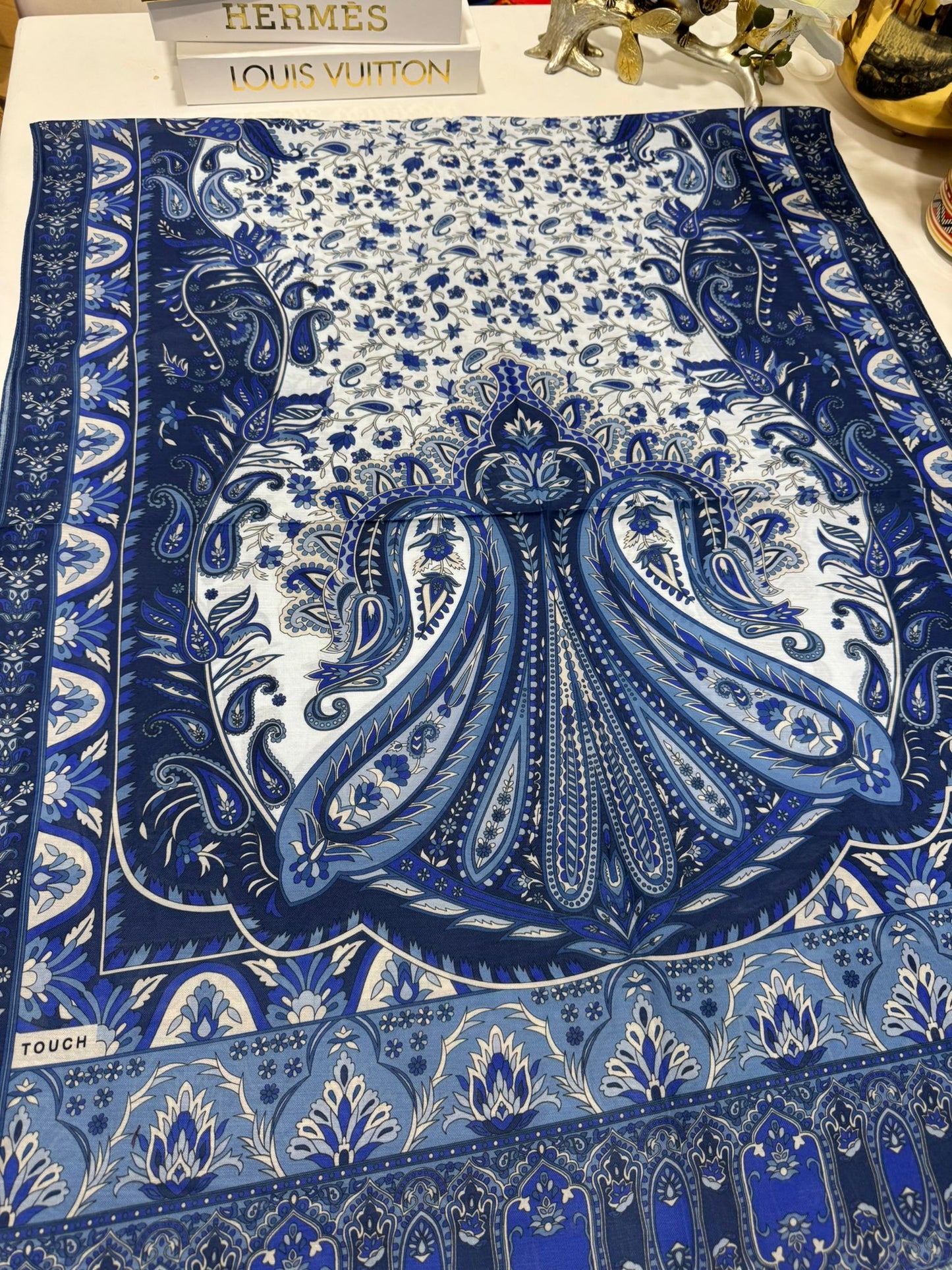 etnik hint deseni pamuk ipek şal -313131 lacivert/beyaz
