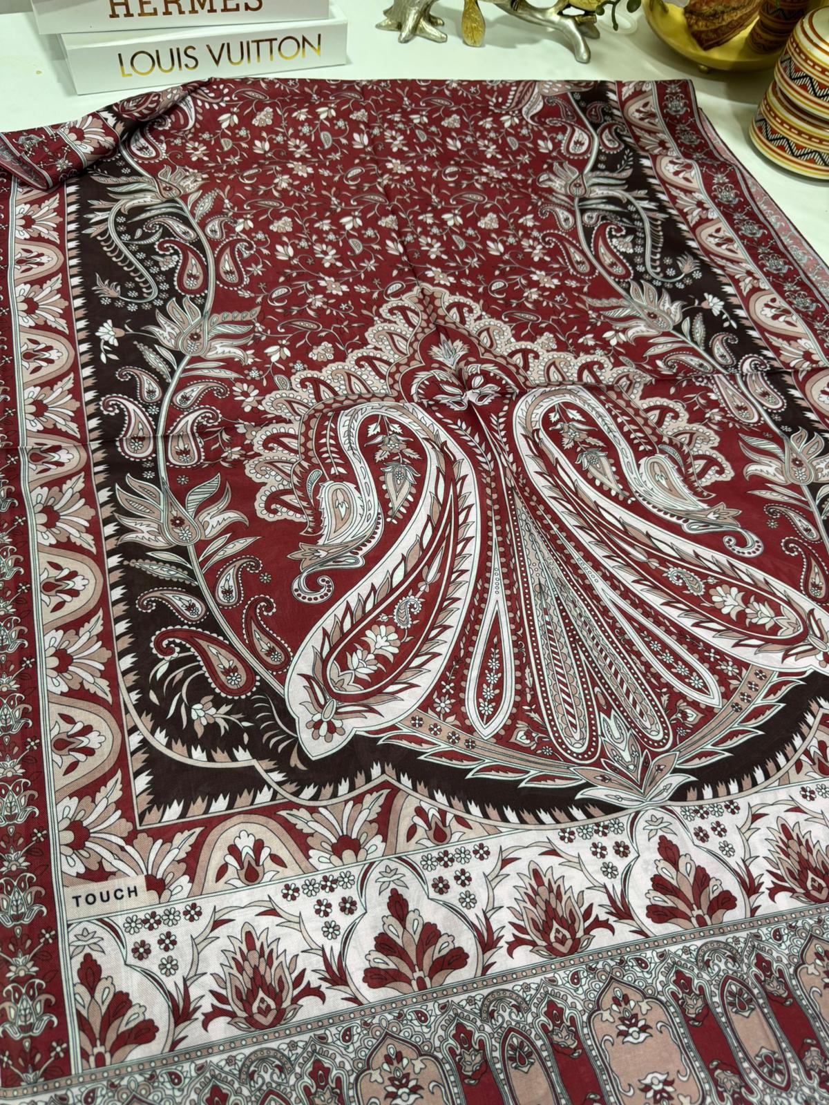 etnik hint deseni pamuk ipek şal -313131 açık kiremit