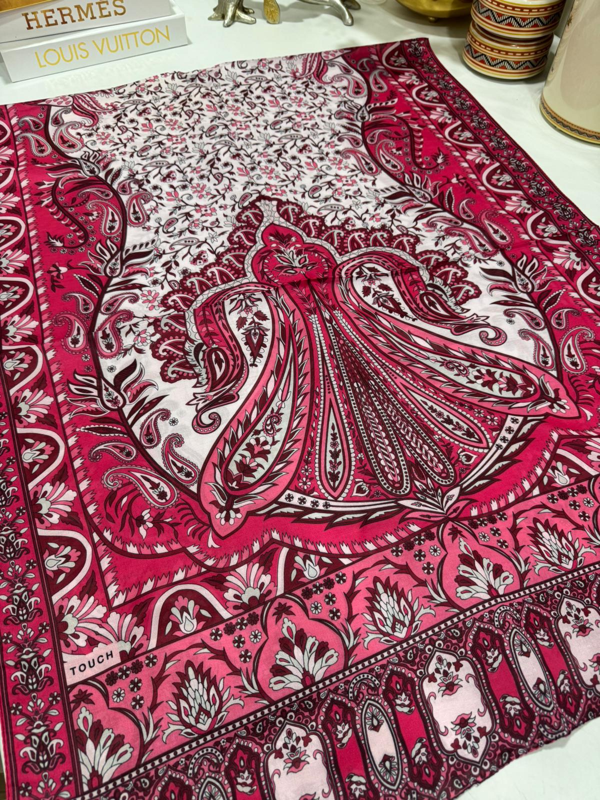 etnik hint deseni pamuk ipek şal -313131 fuşya pembe