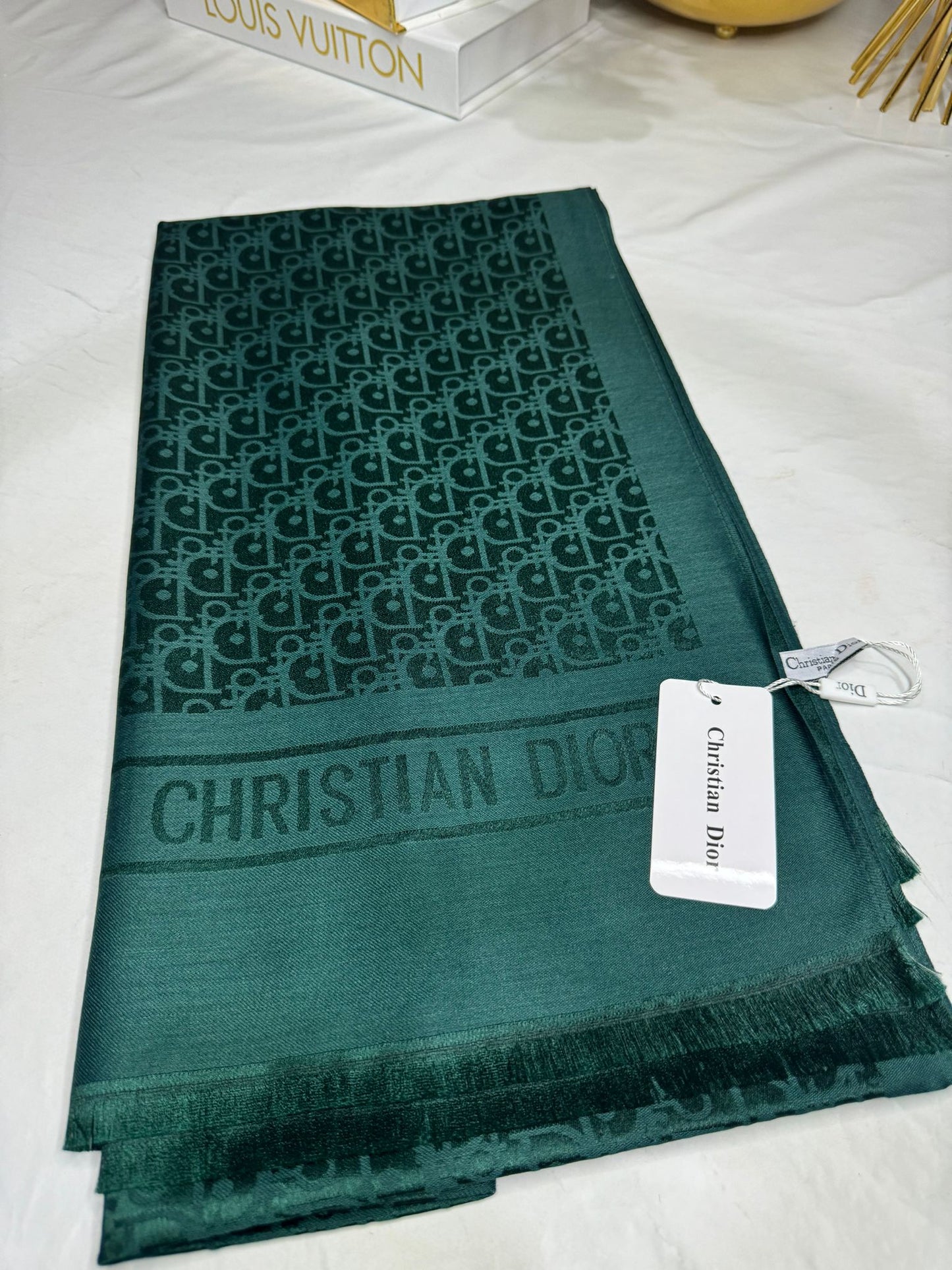 İthal Dior Pamuk Yün İpek Şal 49103 - Zümrüt