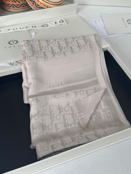 Dior Desenli İpek Kaşmir Çift Taraflı Şal 78002 - Taş