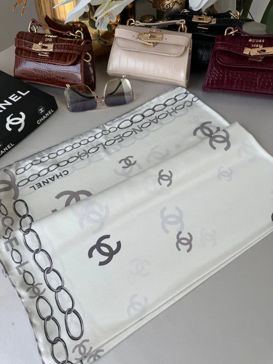 Chanel Saten İpek Eşarp 44124 - Gri