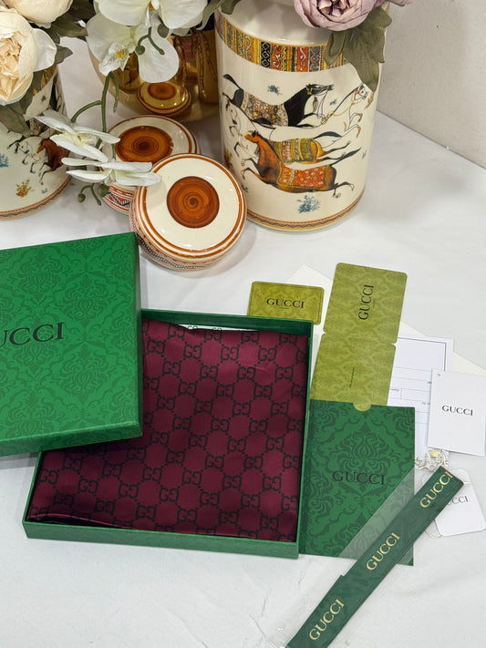 İthal Çifttaraflı Gucci İnci Vual İpek Şal-50140-Bordo