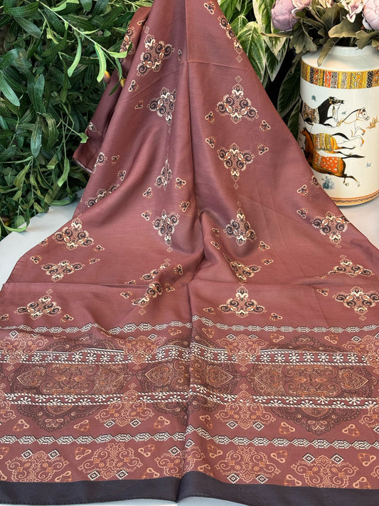 Kupa Desenli Pamuk İpek Şal - 797730 - Bordo-Lacivert