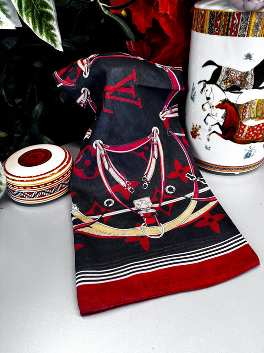 Lv Kemer Desen Pamuk Soft Şal 31230 - Siyah-Bordo