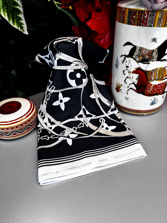 Lv Kemer Desen Pamuk Soft Şal 31230 - Siyah-Beyaz