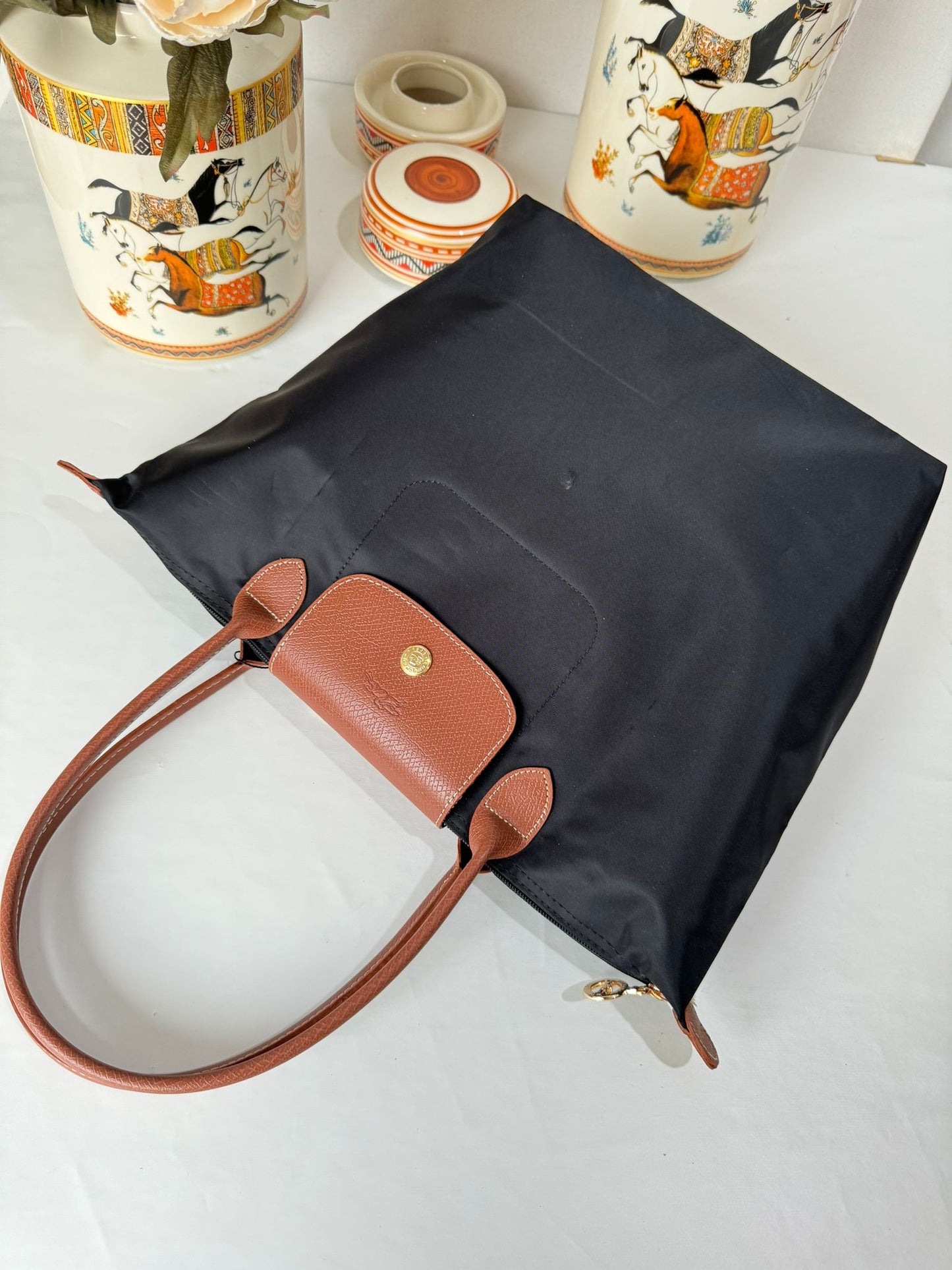 Longchamp Orta Boy Çanta - Siyah-Kahve (3 Numara)