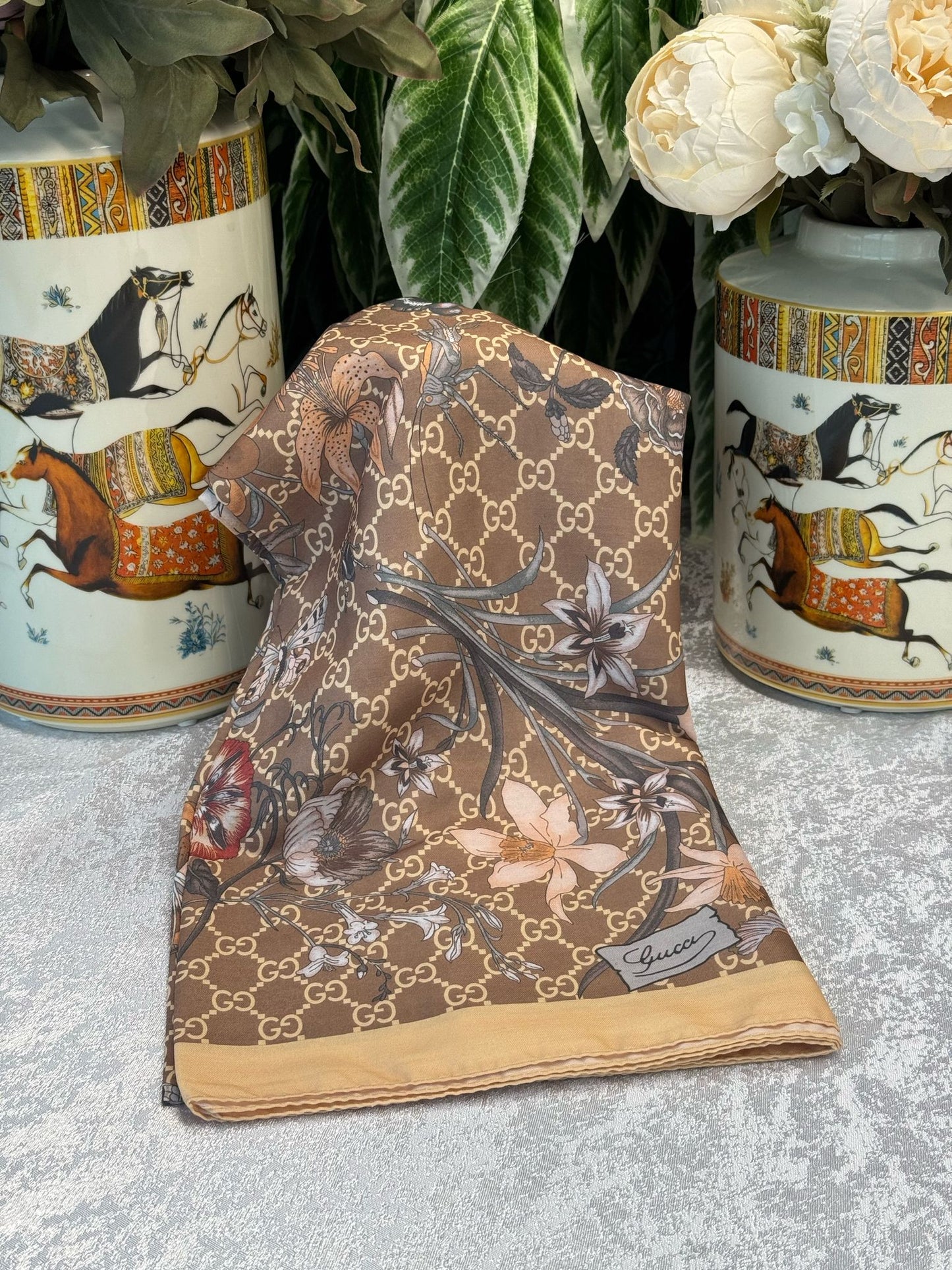 Gucci Çiçek Desen Pamuk Soft Şal 65355 - Cappuccino