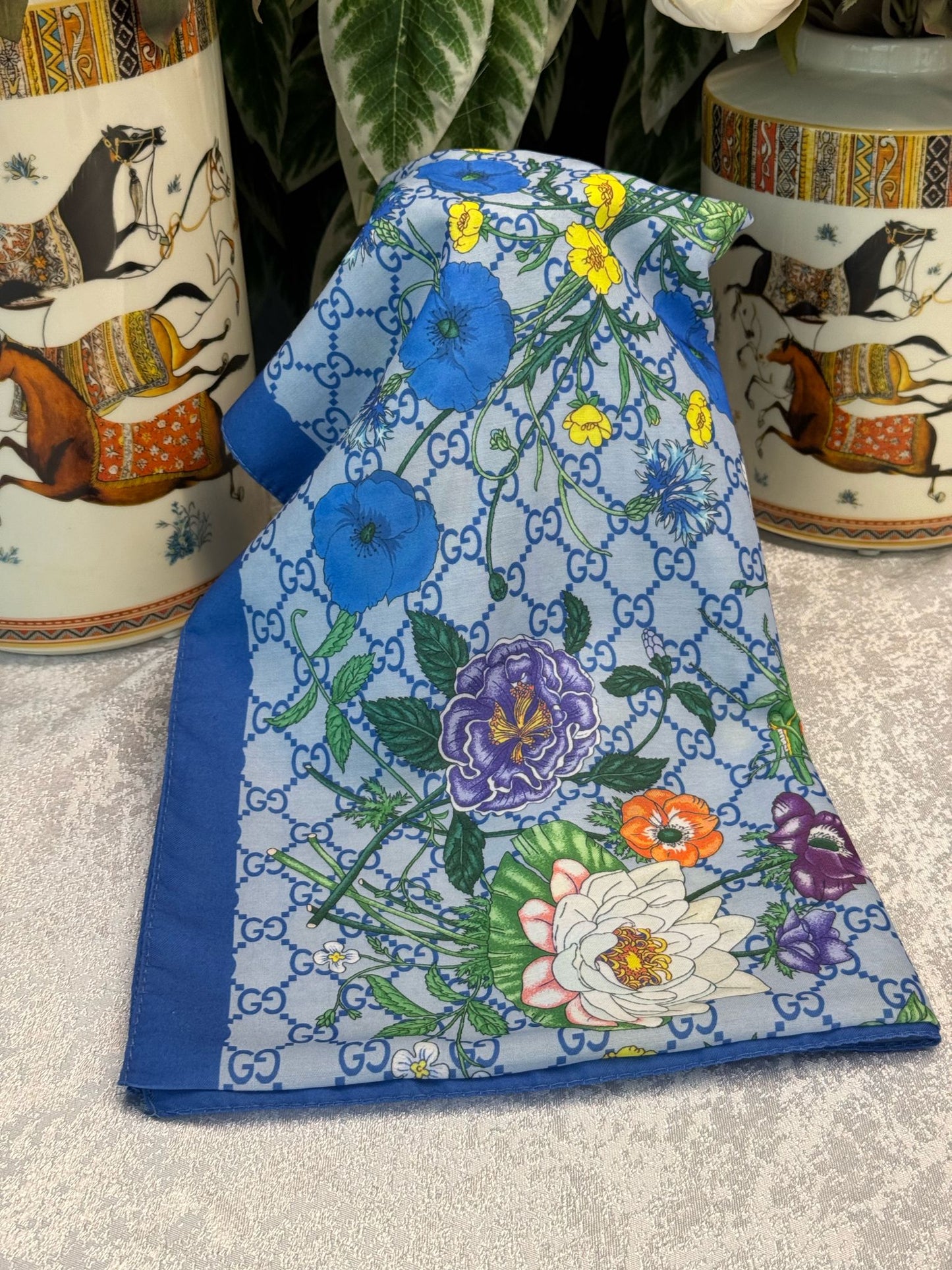 Gucci Çiçek Desen Pamuk Soft Şal 65355 - Bebe Mavisi