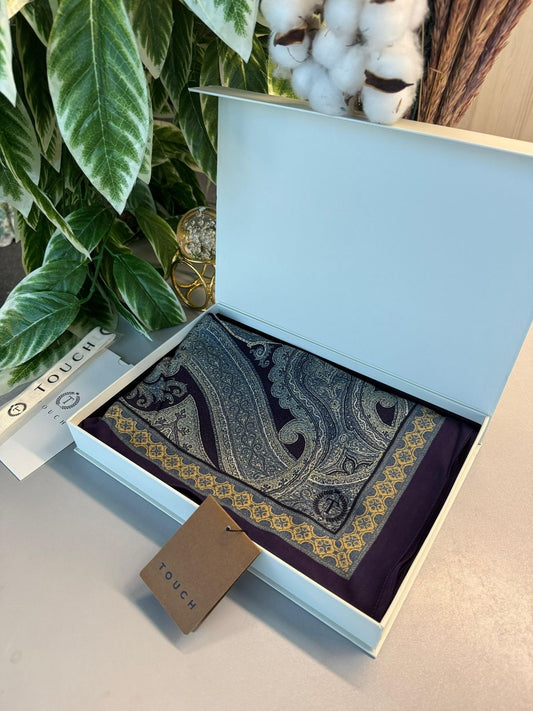 Touch İthal Pamuk İpek Şal 63454 –Lcivert-Yeşil