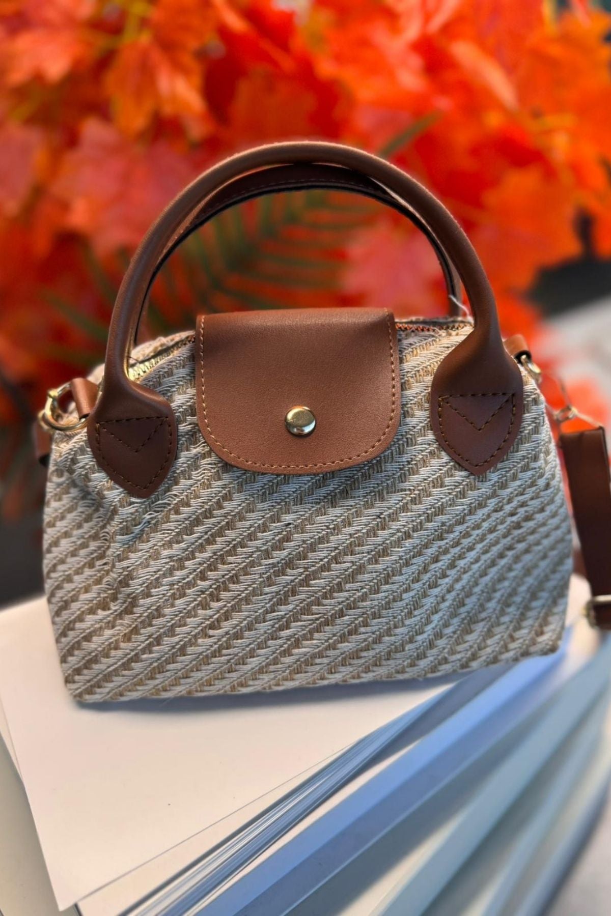 Bohem Örgü Dokulu Longchamp Hasır Çanta