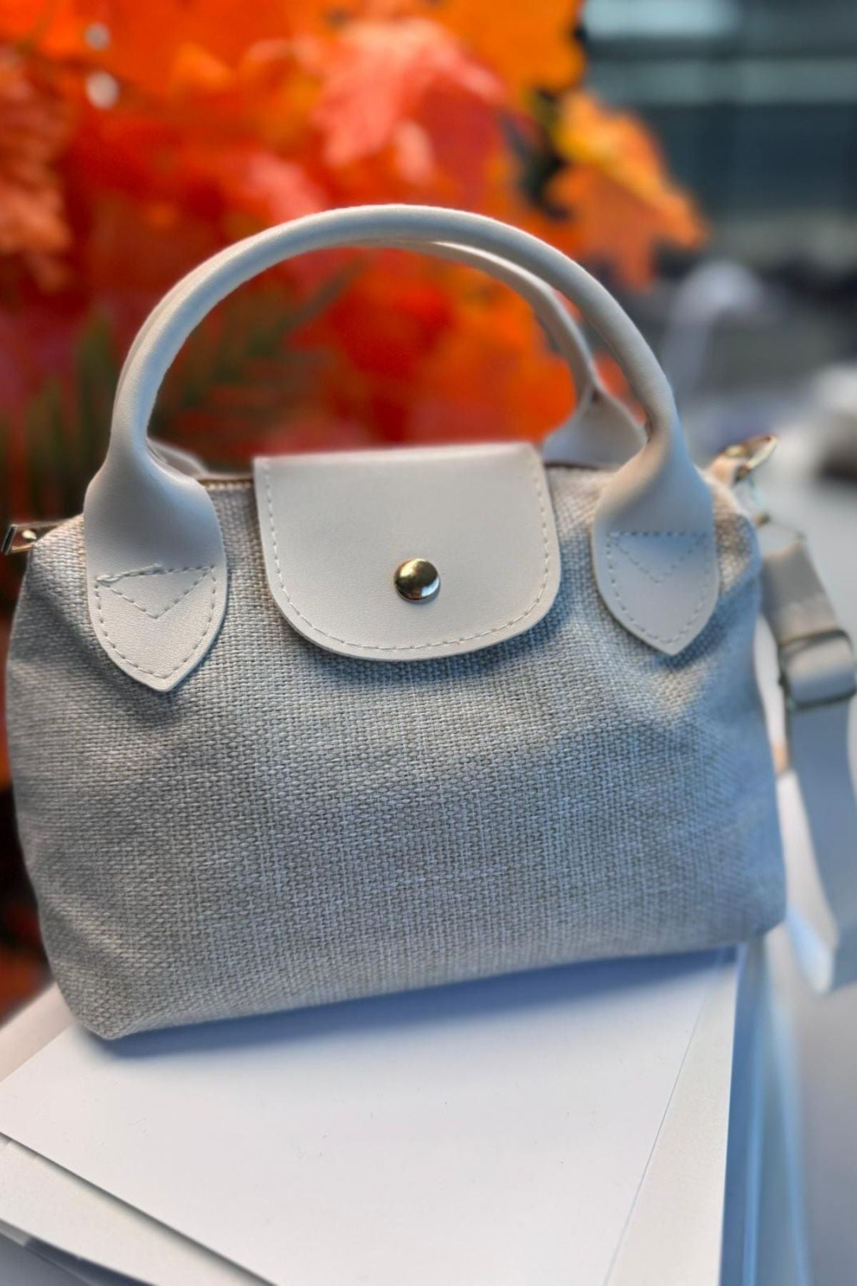 Bohem Kanvas Longchamp Hasır Çanta - Krem