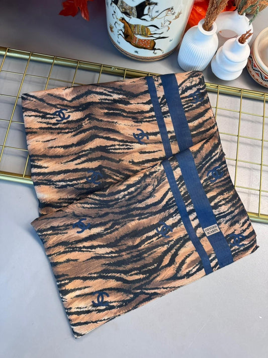 Chanel Çizgili Leopar Pamuk Soft Şal 54120 - Lacivert