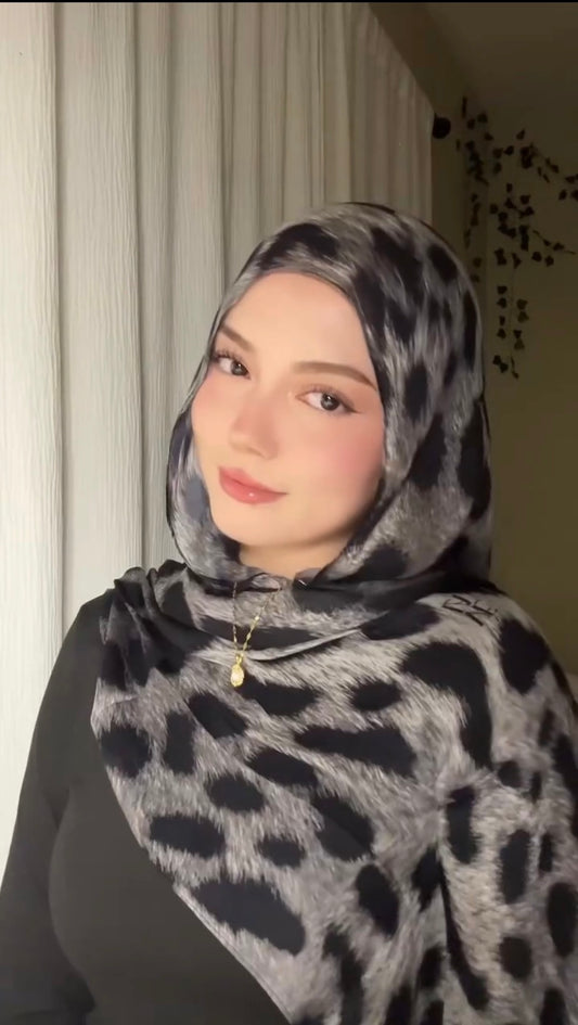 Leopar Pamuk Floş Şal – Gri