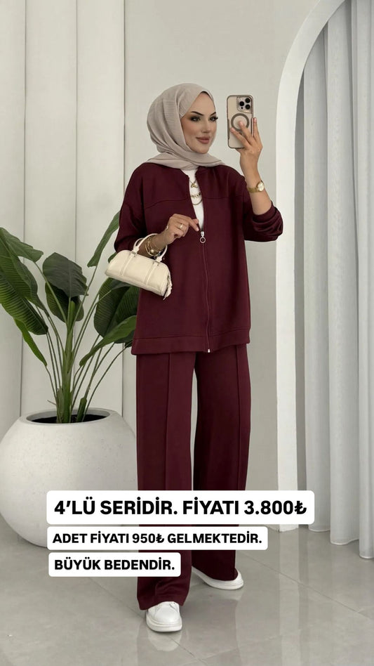 Oysho Fermuarlı Basic İkili Takım BÜYÜK BEDEN TK2962 – Bordo (SERİLİ SATIŞTIR)